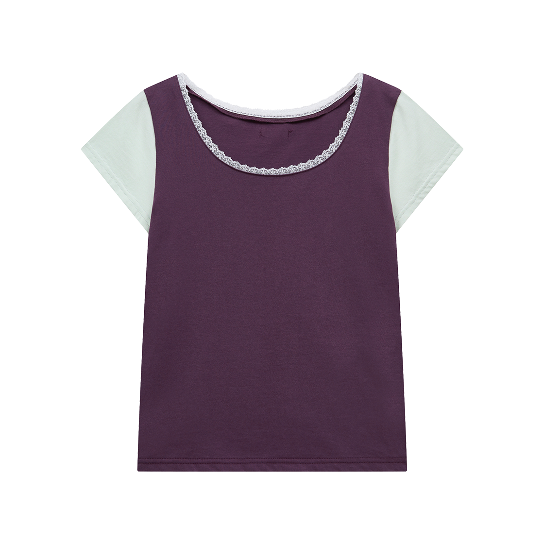 마가린핑거스 레이스 컬러 포인트 티셔츠 퍼플(Margarin Fingers Lace Color Point T-Shirt Purple)