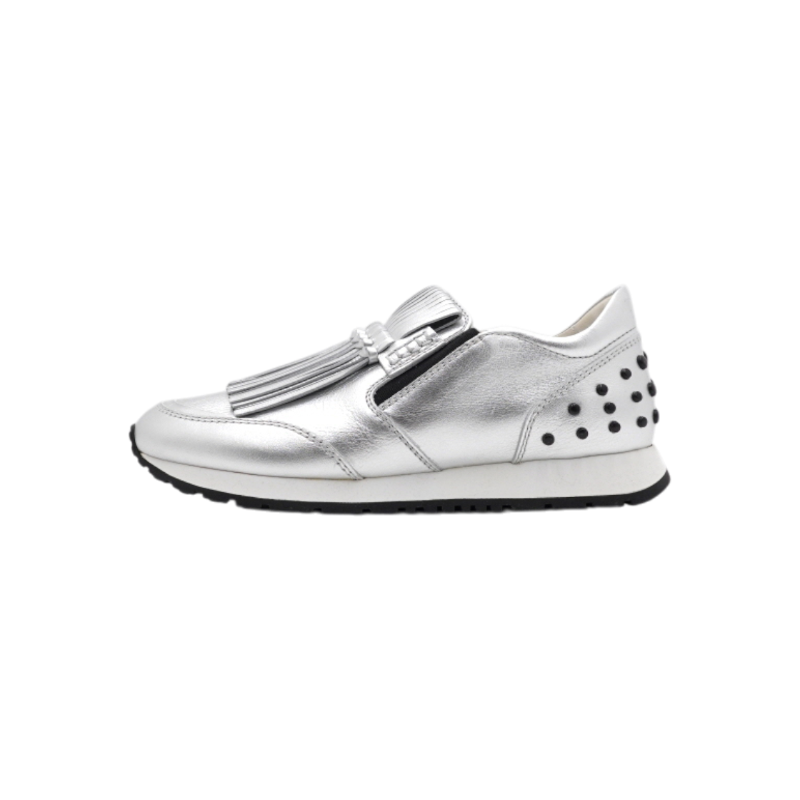 ITLIVEDTO9IB Tod's Silver Metallic Kiltie Fringe Sneakers