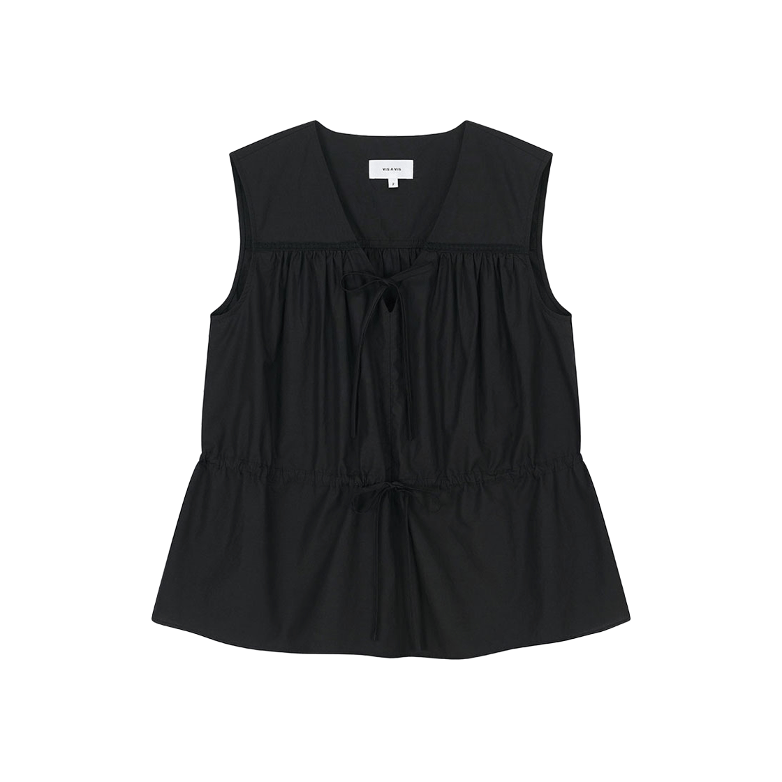비자비 슬리브리스 레이스 트림드 개더드 블라우스 블랙(VIS A VIS Sleeveless Lace Trimmed Gathered Blouse Black)