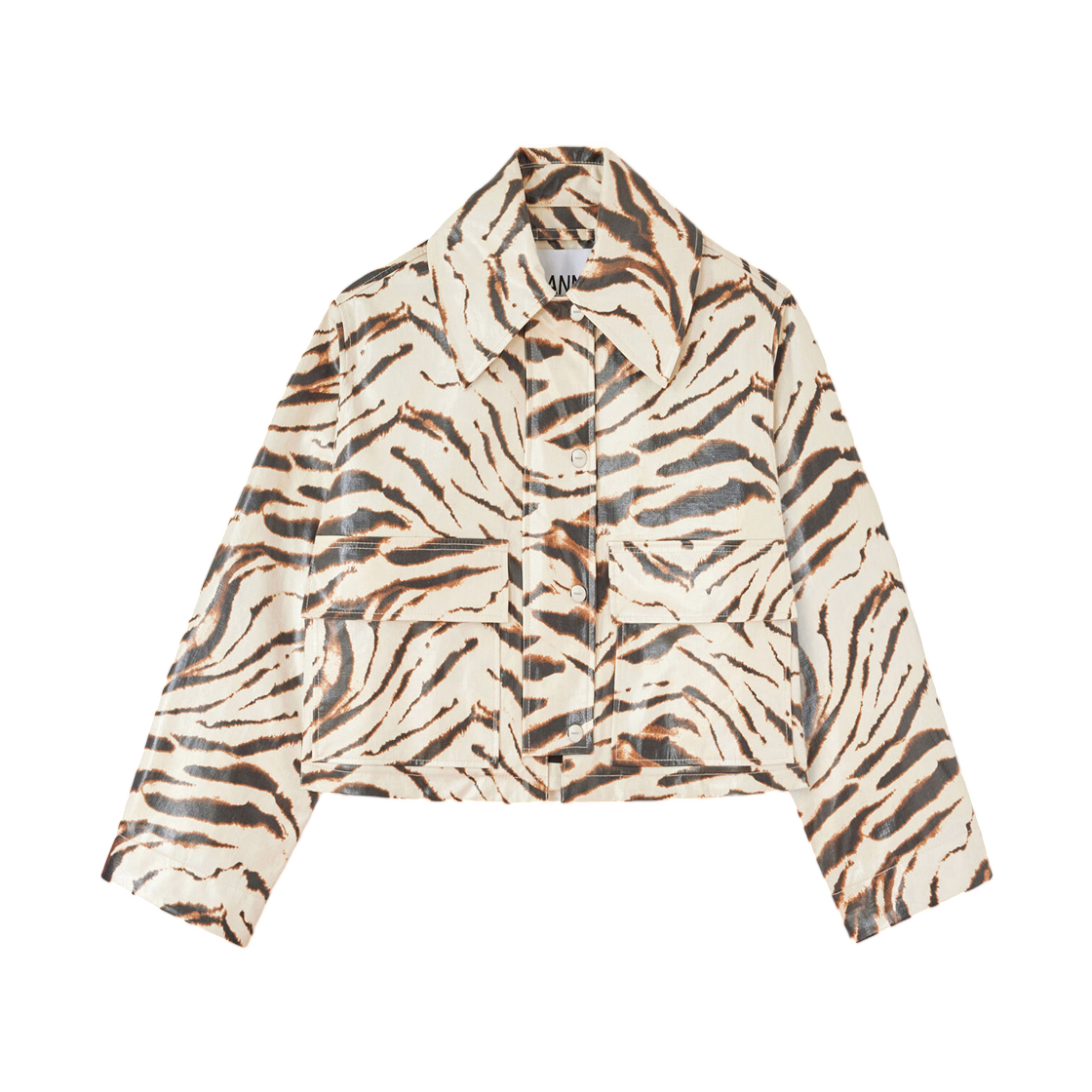 (W) 가니 자켓 라미네이티드 지브라 에그렛((W) Ganni Jacket in Laminated Zebra Egret)