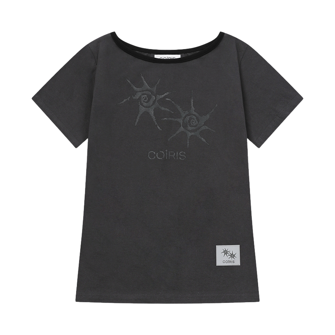 코이리스 솔루나 원 숄더 배색 반팔 티 차콜-블랙(Coiris Soluna One Shoulder Half T Charcoal-Black) - 1