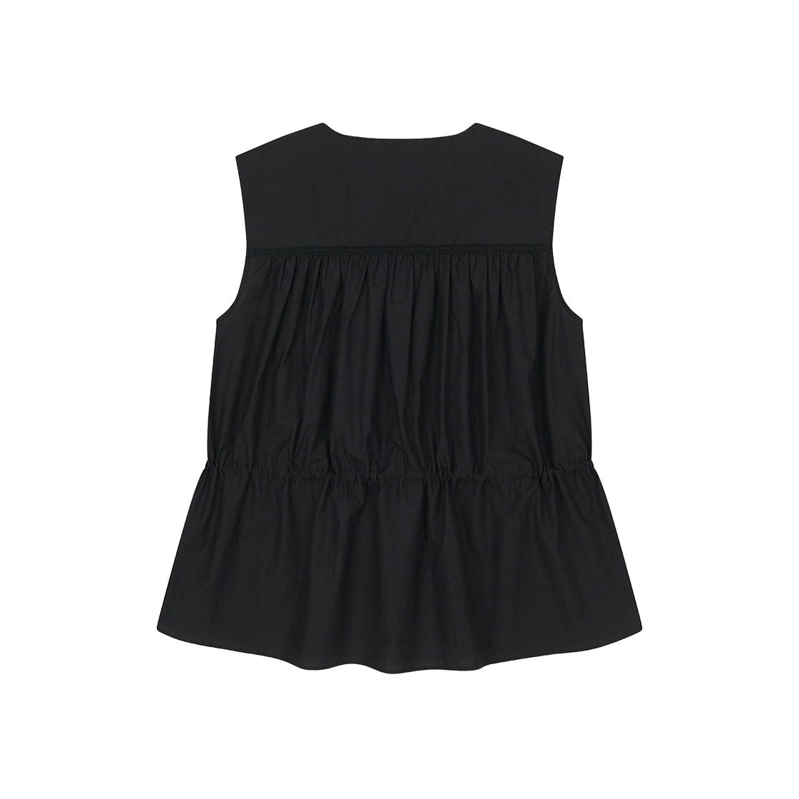비자비 슬리브리스 레이스 트림드 개더드 블라우스 블랙(VIS A VIS Sleeveless Lace Trimmed Gathered Blouse Black) - 2