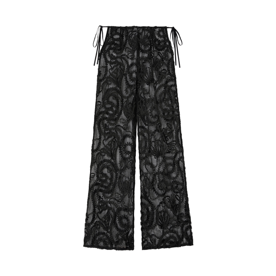 (W) 가니 트라우저 블랙 네트 블랙((W) Ganni Trousers in Black Net Black)