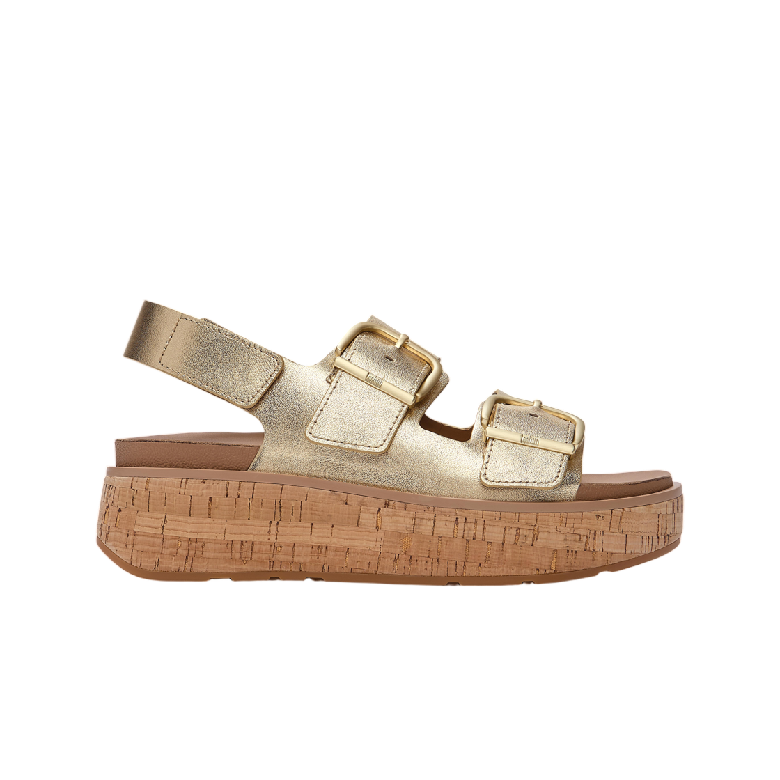 (W) 핏플랍 젠-FF 맥스 버클 레더 코르크 백 스트랩 샌들 플라티노((W) FITFLOP Gen-FF Max Buckle Leather Cork Back-Strap Sandals Platino)