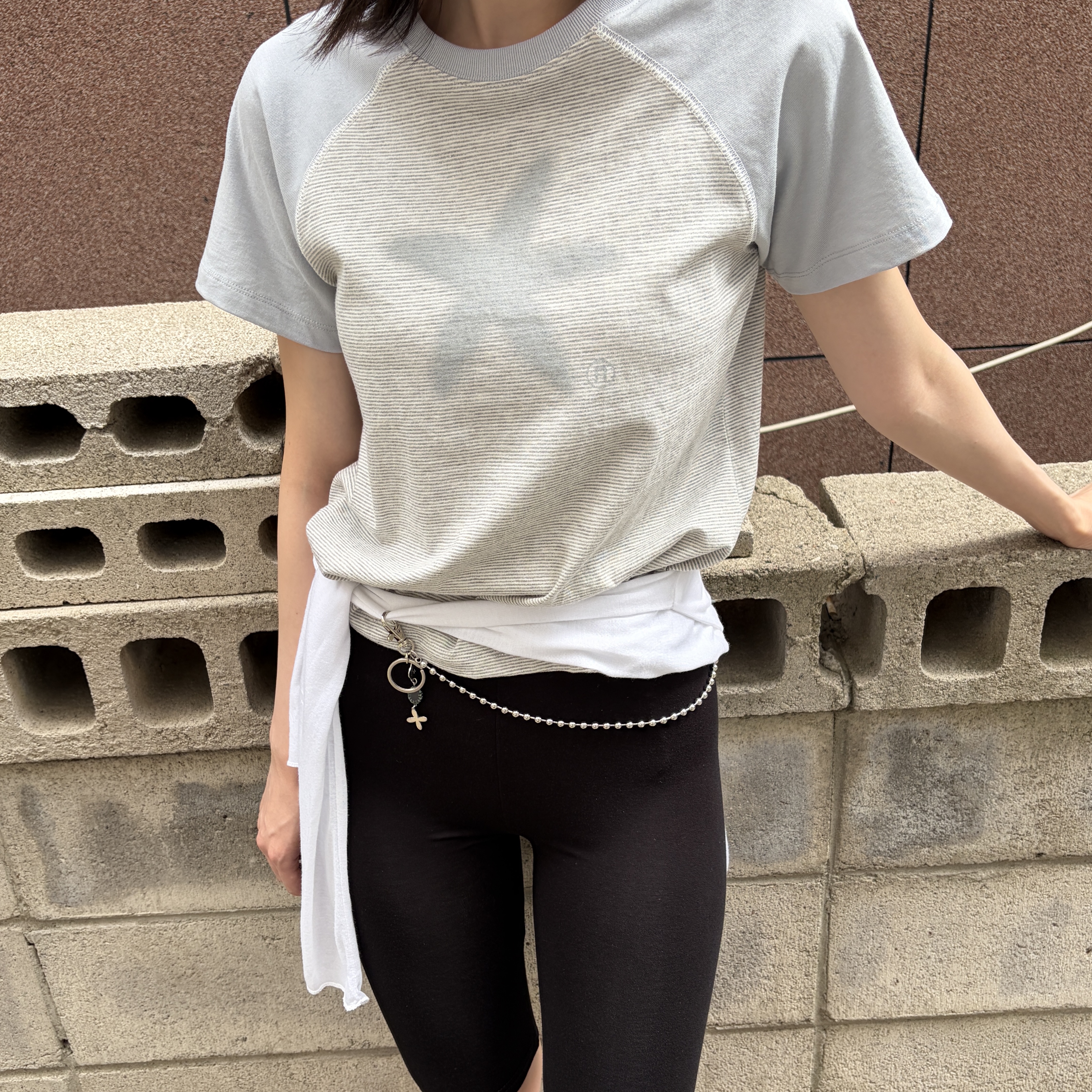 Riomeu Starfish Stripe Raglan T-shirt Gray, Riomeu Round Bowl Pants Chain Keyring 착용 스타일 - 6