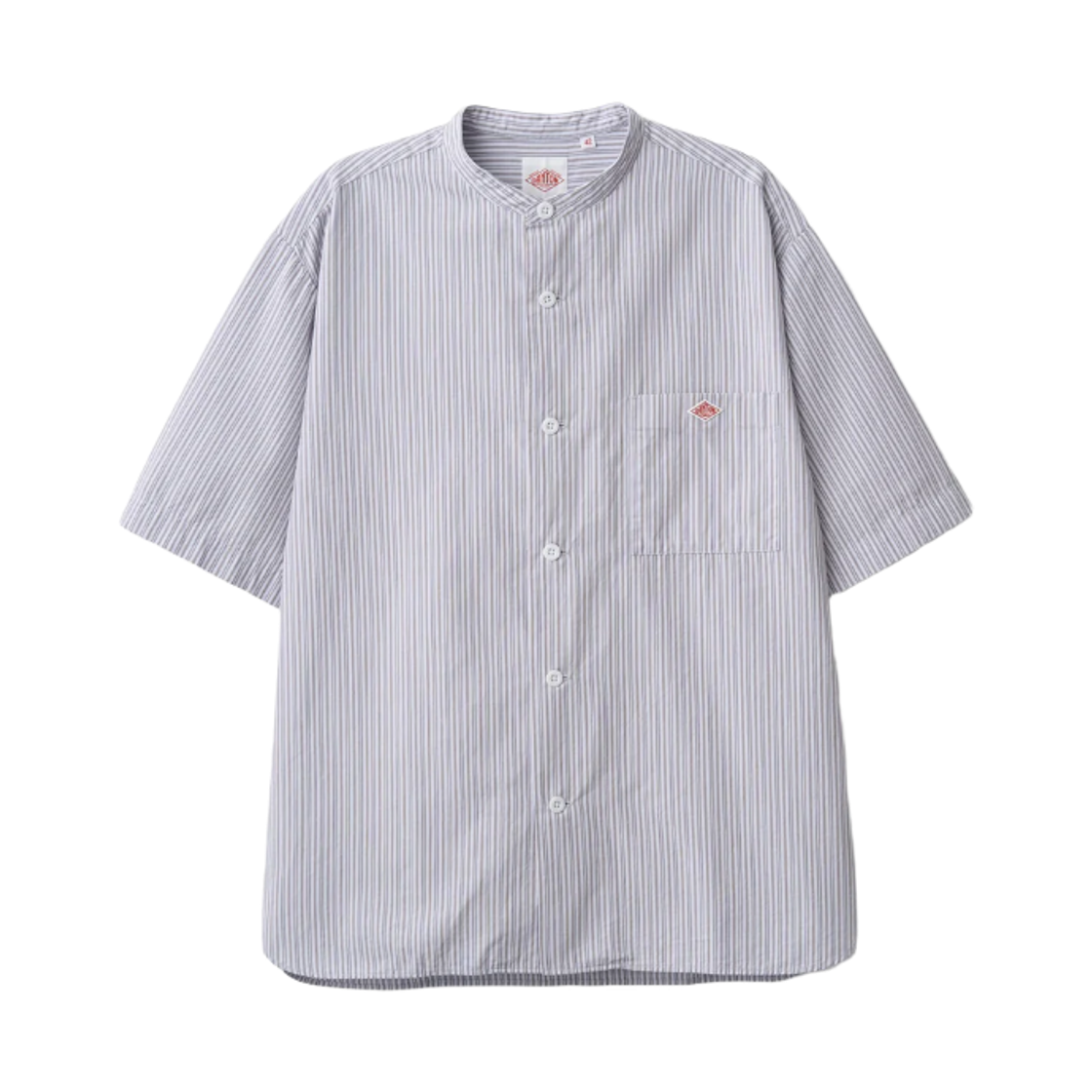 JD-3788-SCP Danton Stripe Cotton Linen Short Sleeve Band Collar Shirt Blue Brown