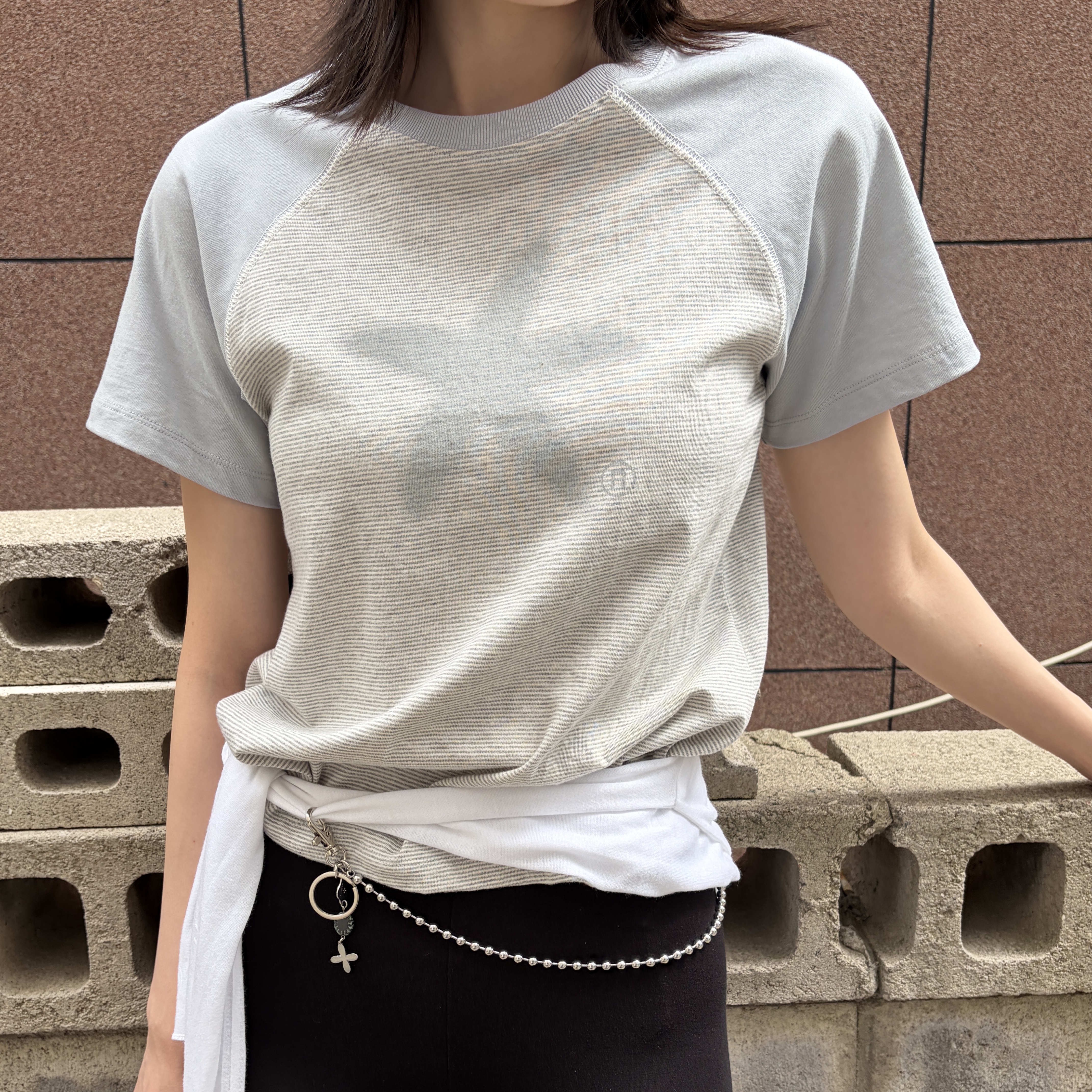 Riomeu Starfish Stripe Raglan T-shirt Gray, Riomeu Round Bowl Pants Chain Keyring 착용 스타일 - 5