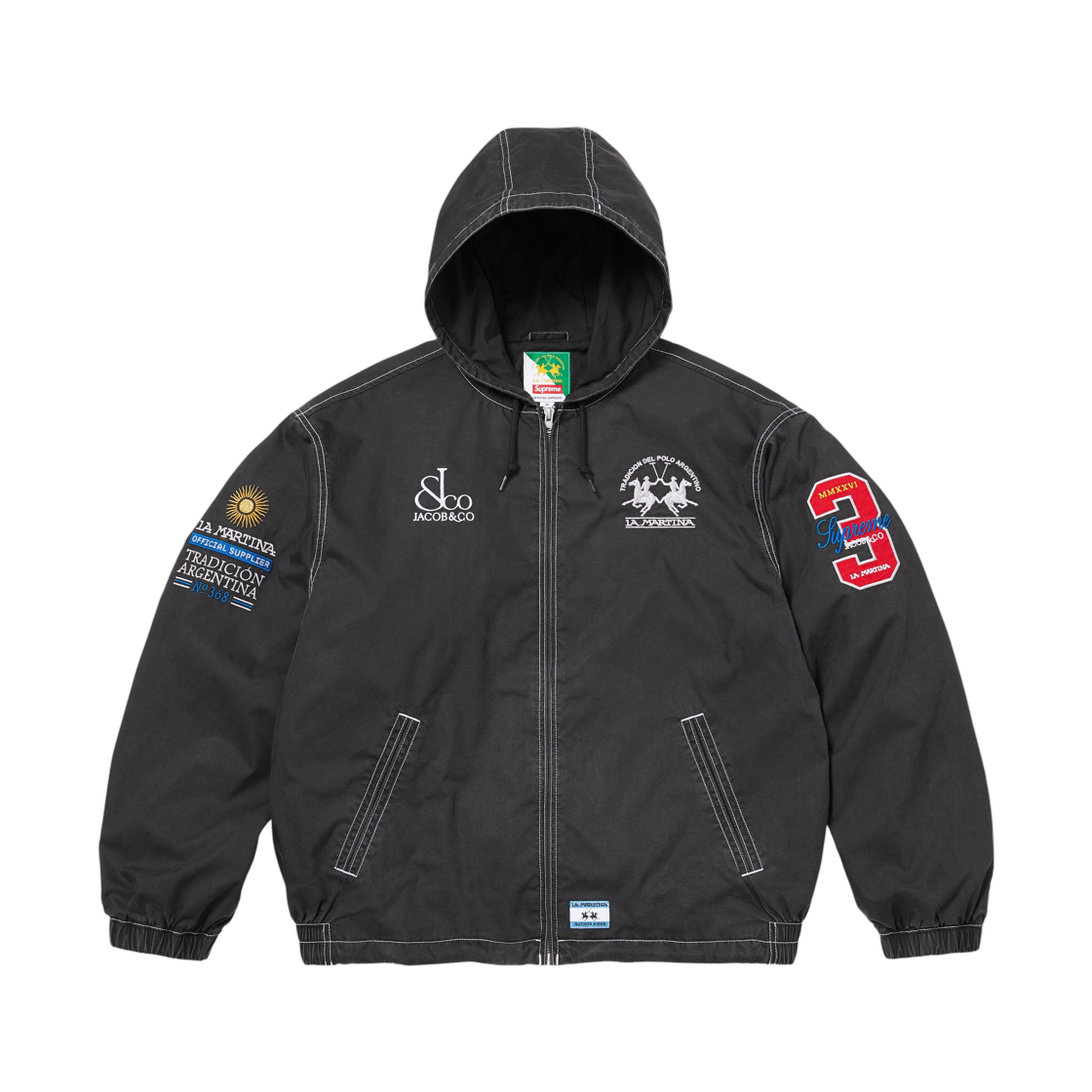 슈프림 x 라 마르티나 x 제이콥 앤 코 라이트웨이트 후드 자켓 블랙 - 26SS(Supreme x La Martina x Jacob & Co Lightweight Hooded Jacket Black - 26SS) - 1