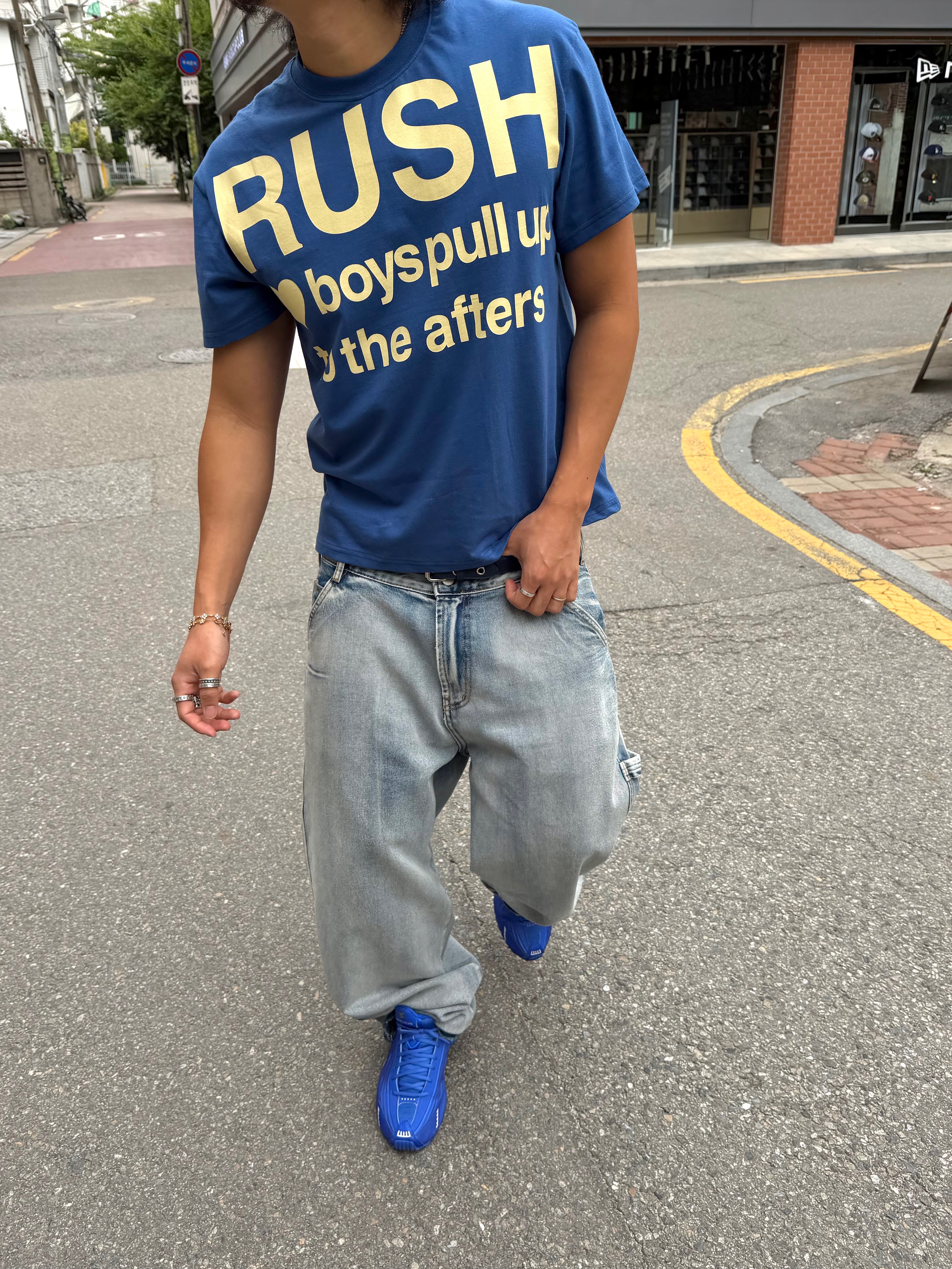 (W) Nike Shox R4 Racer Blue and Metallic Silver, Nike x Stussy Skull Cap Black 착용 스타일 - 4