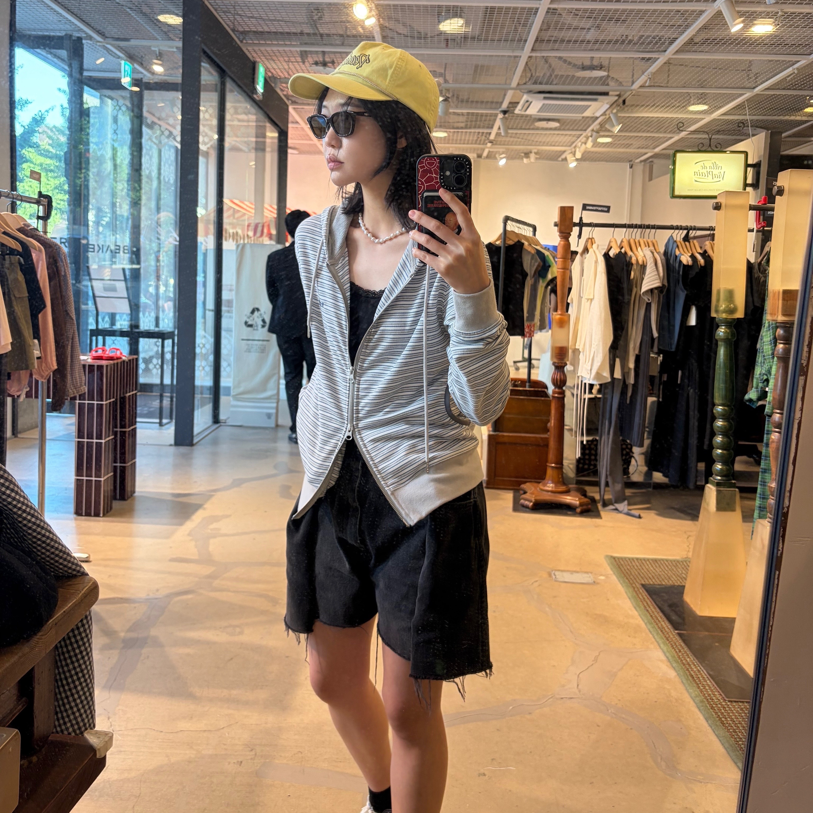 AEAE Stripe Hoodie Zip Up Grey, Converse x Play Comme des Garcons Chuck 70 Ox Blue Quartz 착용 스타일