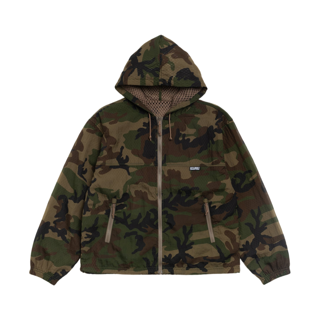 115933 Stussy Layered Mesh Hooded Jacket Woodland Camo