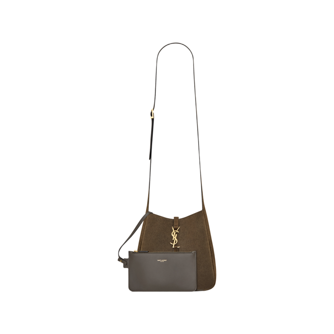 생로랑 르 5 아 7 서플 크로스바디 스웨이드 라이트 머스크(Saint Laurent Le 5 A 7 Supple Crossbody in Suede Light Musk) - 2