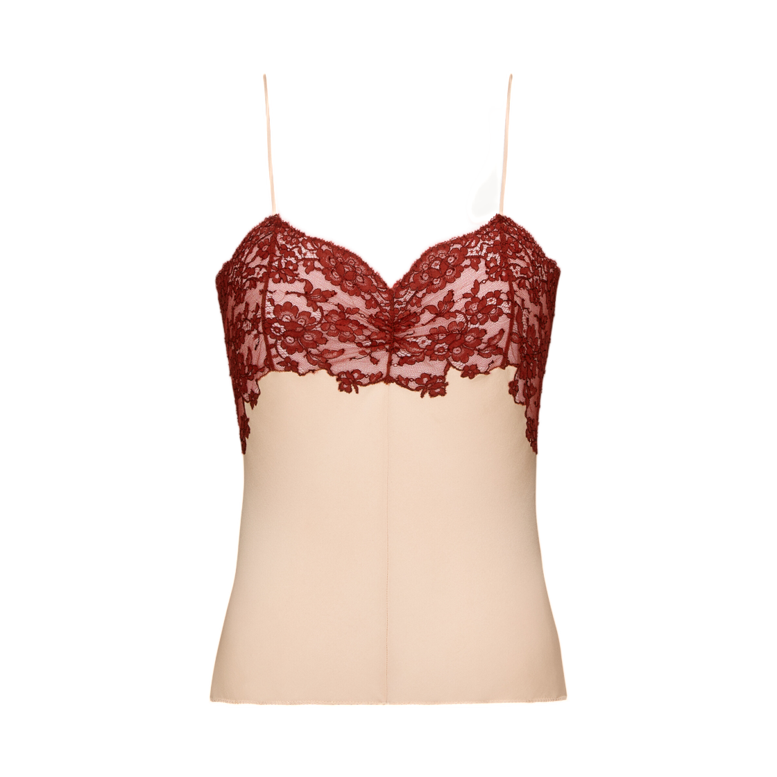 (W) 생로랑 레이스드 캐미솔 실크 사틴 페슈((W) Saint Laurent Laced Camisole in Silk Satin Peche)
