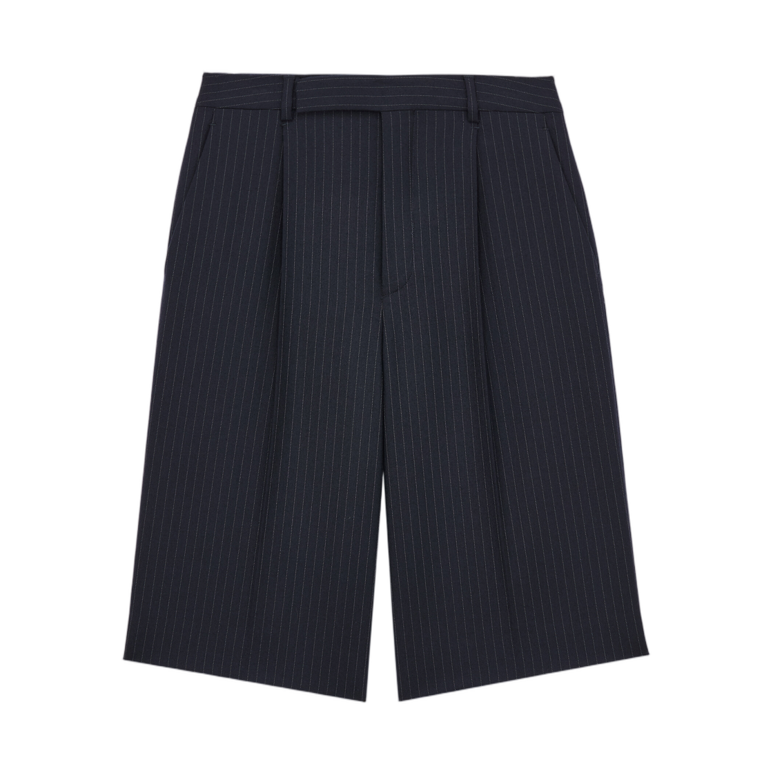 생로랑 버뮤다 쇼츠 핀 닷 스트라이프 울 개버딘 마린 크레(Saint Laurent Bermuda Shorts in Pin Dot Stripe Wool Gabardine Marine Craie) - 1