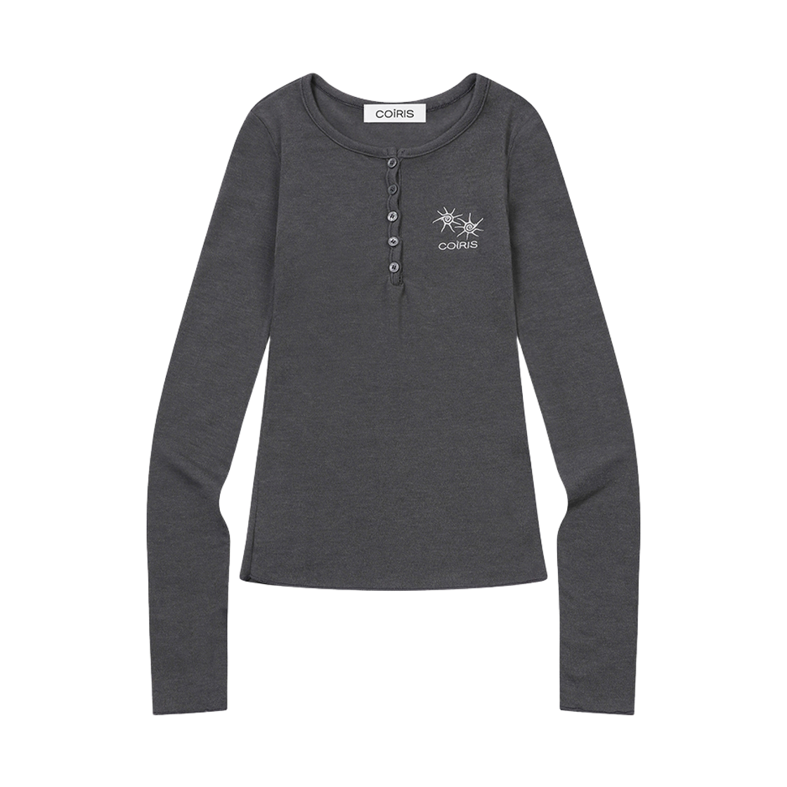 C-P00000BN Coiris Sun Beach Button Long Sleeve T Charcoal