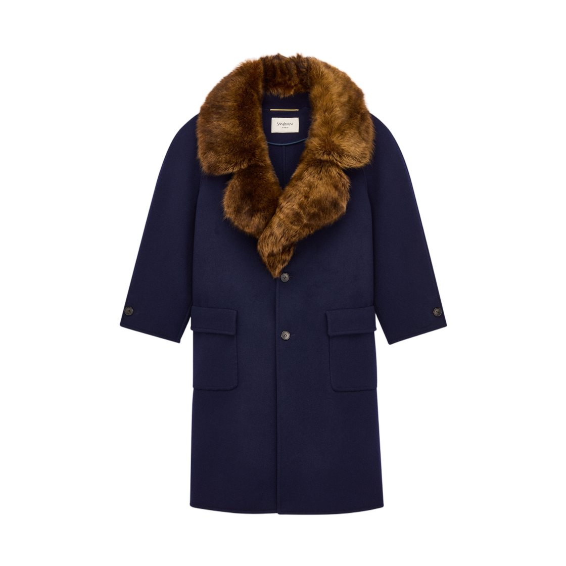 (W) 생로랑 코트 울 앤 셔링 마린 퐁쎄((W) Saint Laurent Coat in Wool and Shearling Marine Fonce) - 1