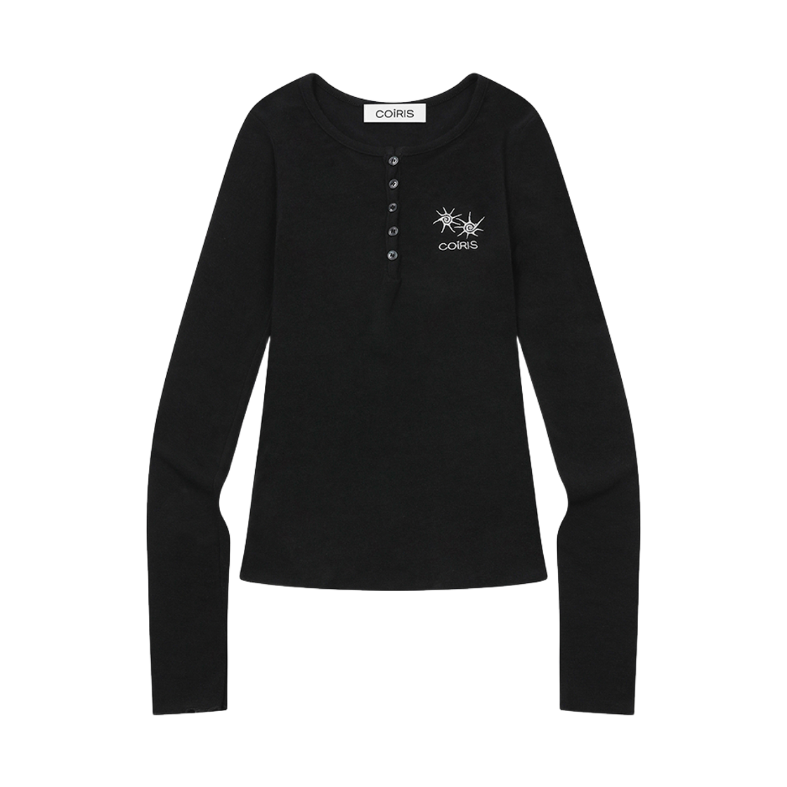 C-P00000BN Coiris Sun Beach Button Long Sleeve T Black