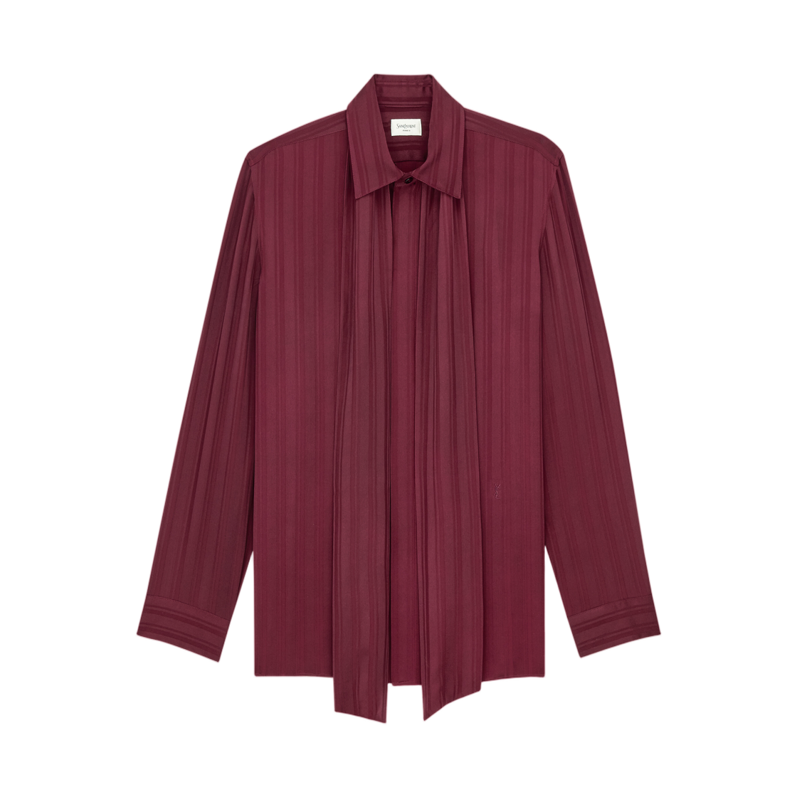 (W) 생로랑 카산드라 라발리에르 블라우스 스트라이프 실크 자카드 보르도((W) Saint Laurent Cassandre Lavalliere Blouse in Striped Silk Jacquard Bordeaux) - 2