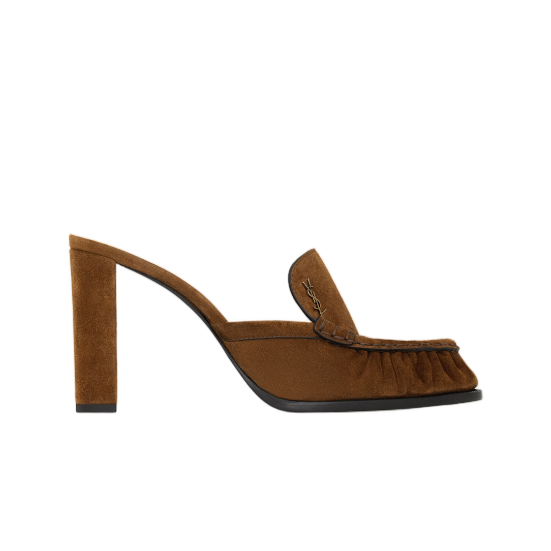 869713-27DTT-2319 (W) Saint Laurent Le Loafer Mules in Suede Dark Havana