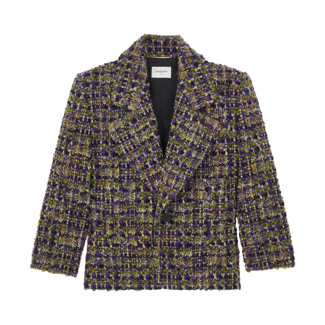 (W) 생로랑 싱글 브레스티드 자켓 트위드 바이올렛 카키 베르((W) Saint Laurent Single Breasted Jacket in Tweed Violet Kaki Vert)