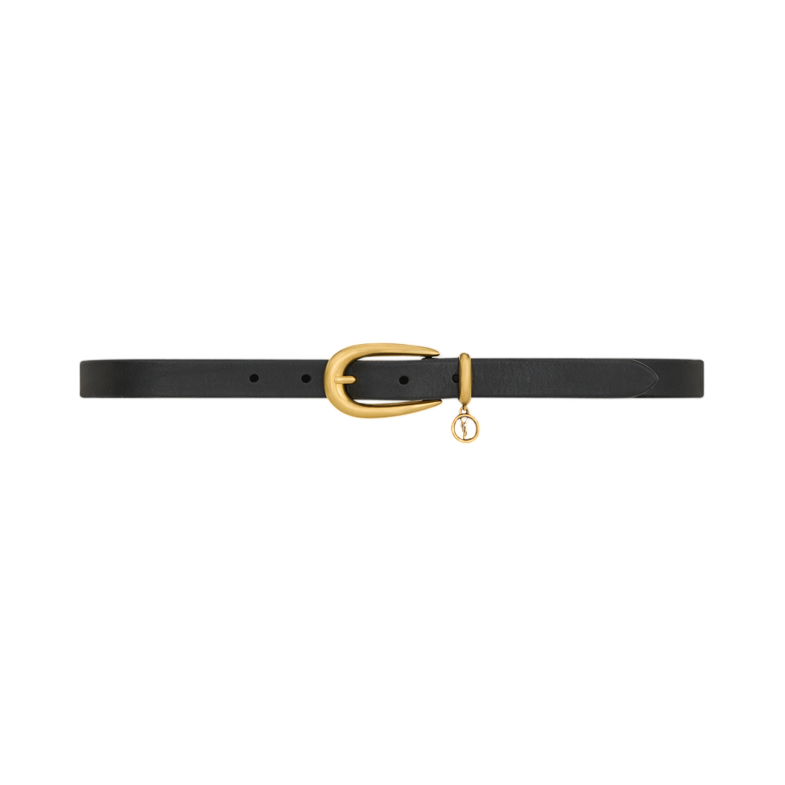 A002NL-AAGLS-1000 (W) Saint Laurent Cassandre Charm Elongated Buckle Thin Belt in Leather Black