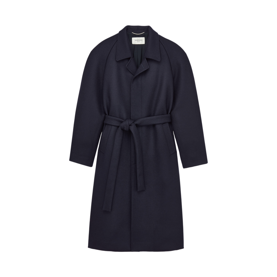 생로랑 벨티드 발마칸 브러쉬드 울 개버딘 엉크르(Saint Laurent Belted Balmacaan in Brushed Wool Gabardine Encre)