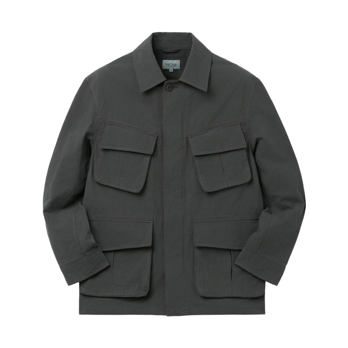 시리즈 셋업 코튼린넨 가먼트워싱 퍼티그 오버핏 자켓 차콜(Series Set Up Cotton Linen Garment-Washed Fatigue Oversized Jacket Charcoal)