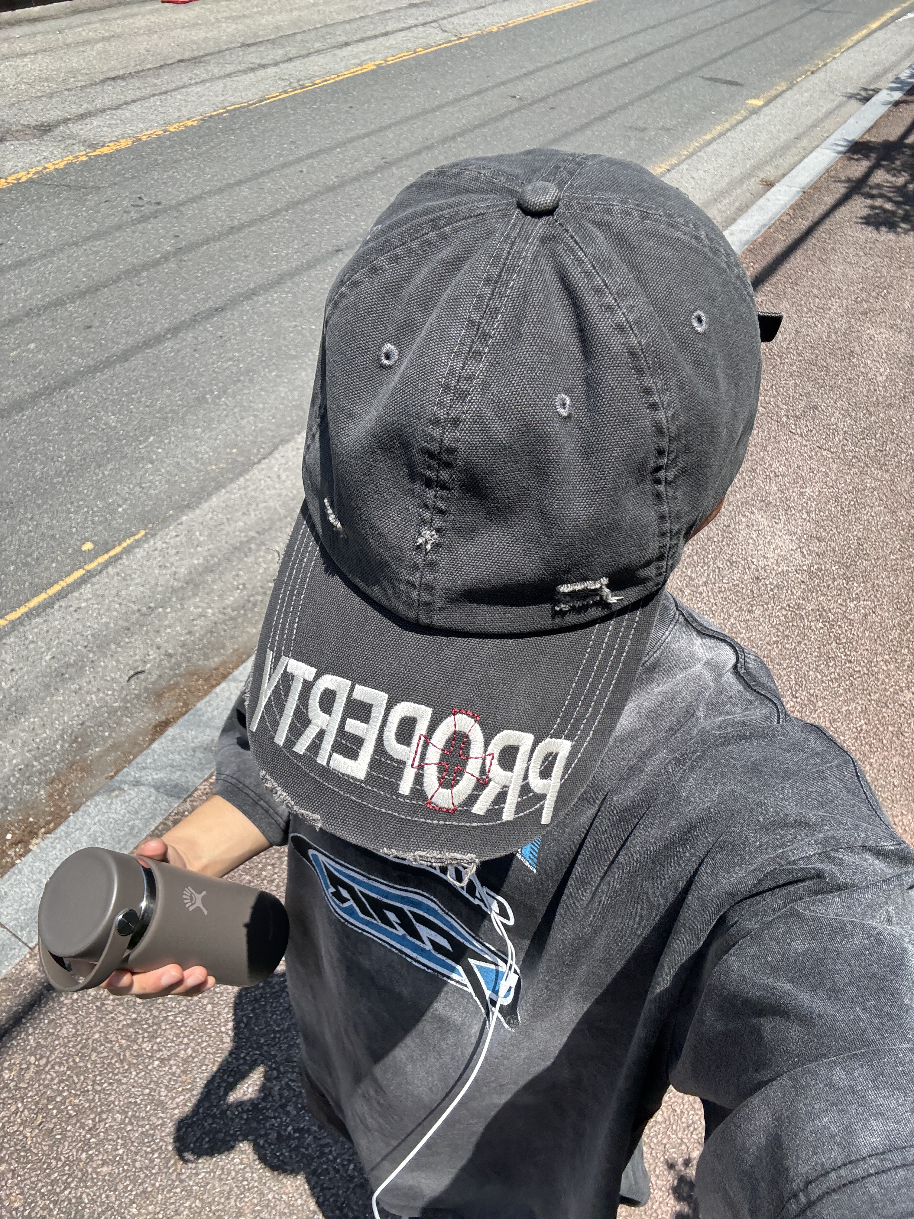 Farfromwhat Far Washed Logo T-Shirts Black, ETCE Washed Property Cap Gray 착용 스타일