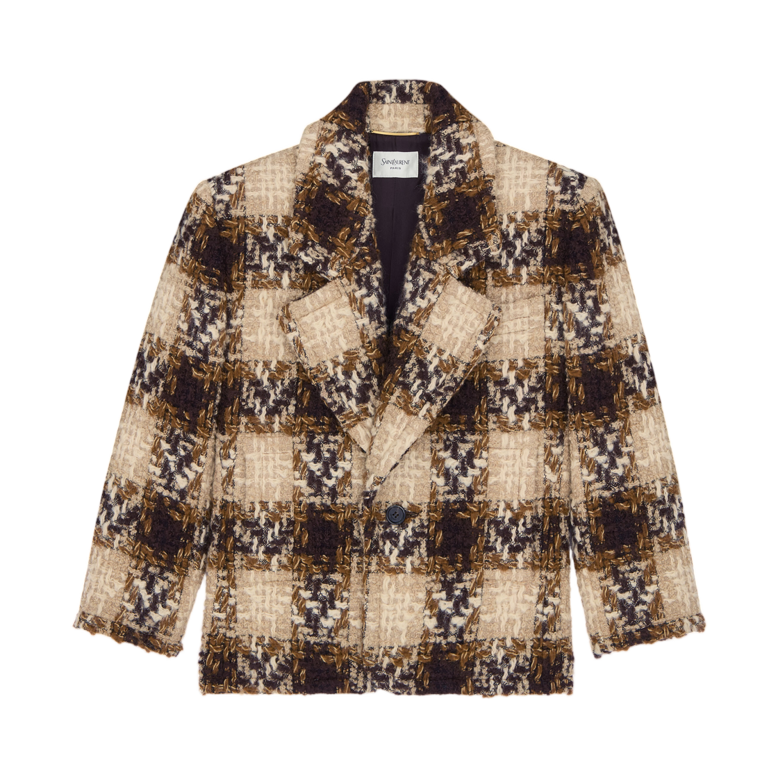 (W) 생로랑 싱글 브레스티드 자켓 트위드 누아 마롱 크레((W) Saint Laurent Single Breasted Jacket in Tweed Noir Marron Craie) - 1
