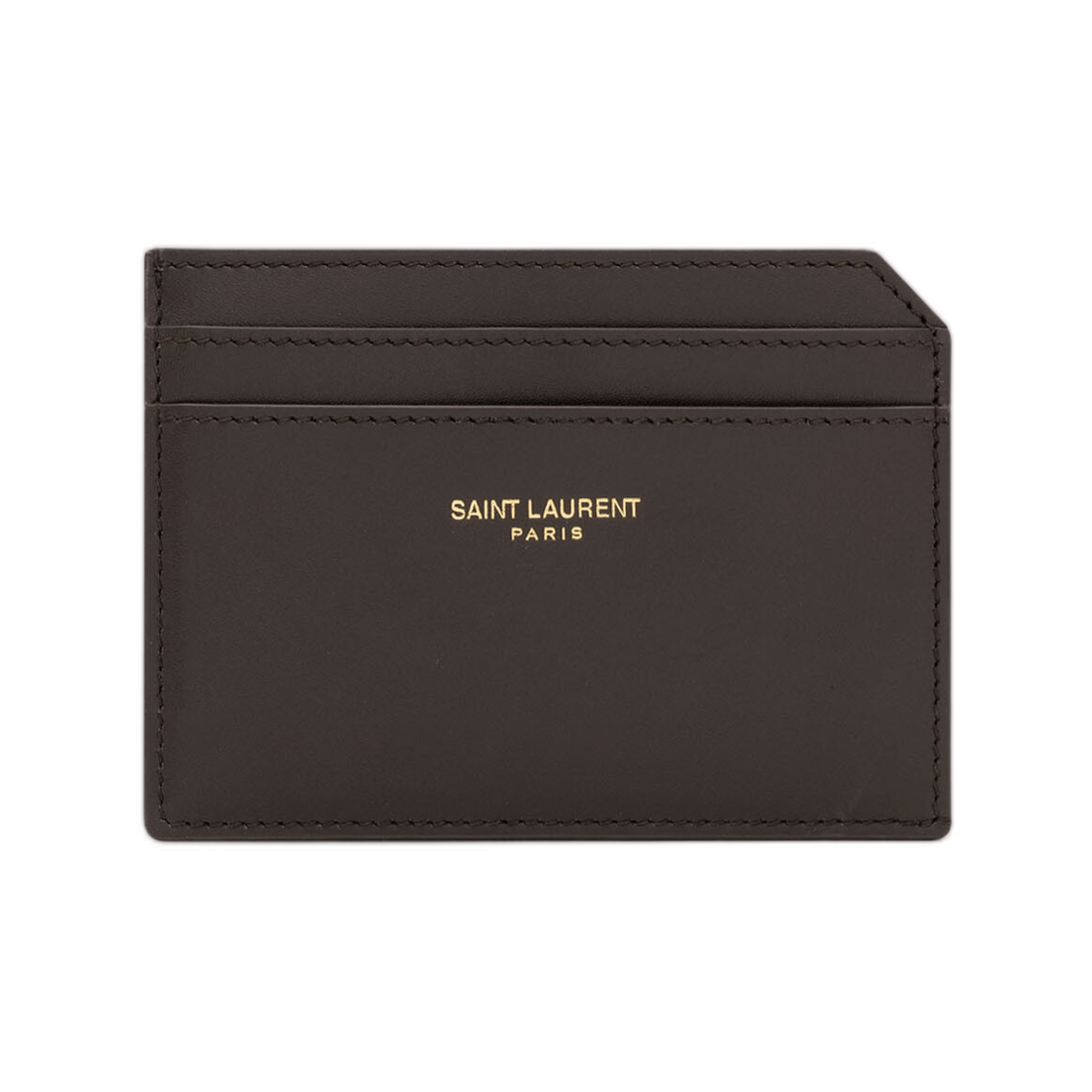 752898-AAG2F-2052 Saint Laurent Paris Open Card Case in Two Tone Smooth Leather Dark Chocolate  Bordeaux