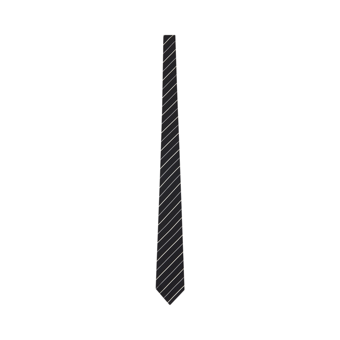 825065-3Y009-1088 Saint Laurent Wide Tie in Striped Silk Jacquard Black Light Gray Off White