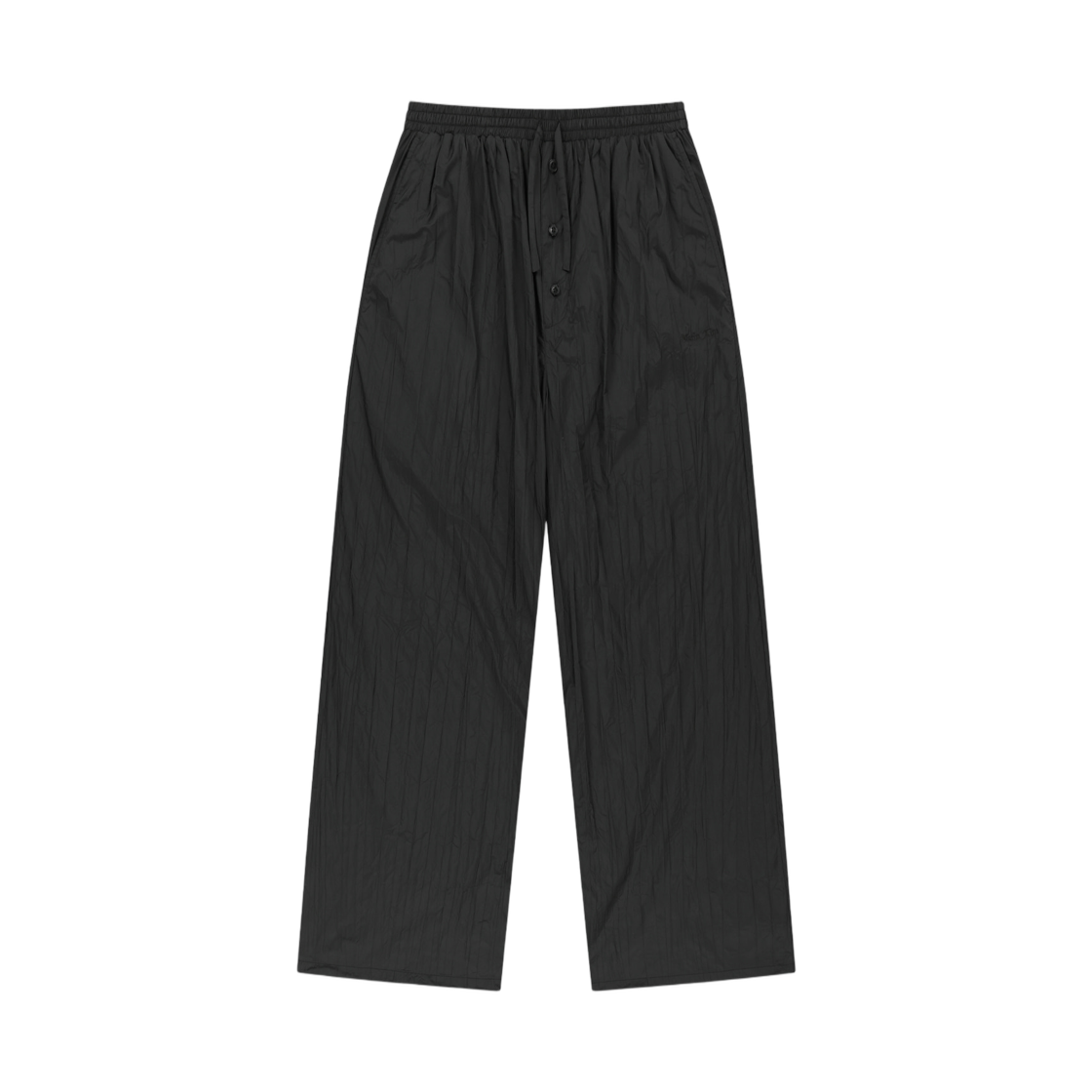 (W) 마뗑킴 나일론 크링클 와이드 팬츠 블랙((W) Matin Kim Nylon Crinkle Wide Pants In Black)