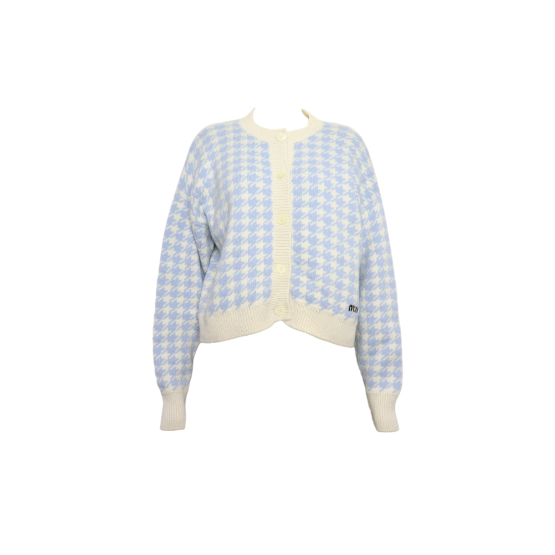ITJ9GTK3H7H2 Miu Miu Houndstooth Check Cashmere Cropped Cardigan