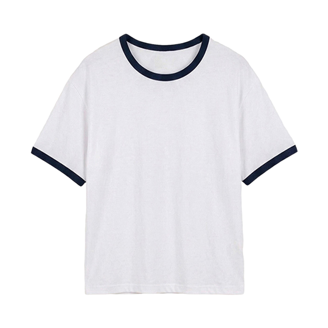지크립 에센셜 라운드넥 세미 크롭 링거 반팔 티셔츠 화이트 네이비(GCLIP Essential Round Neck Semi Crop Ringer Short Sleeve T Shirt WHITE NAVY) - 1