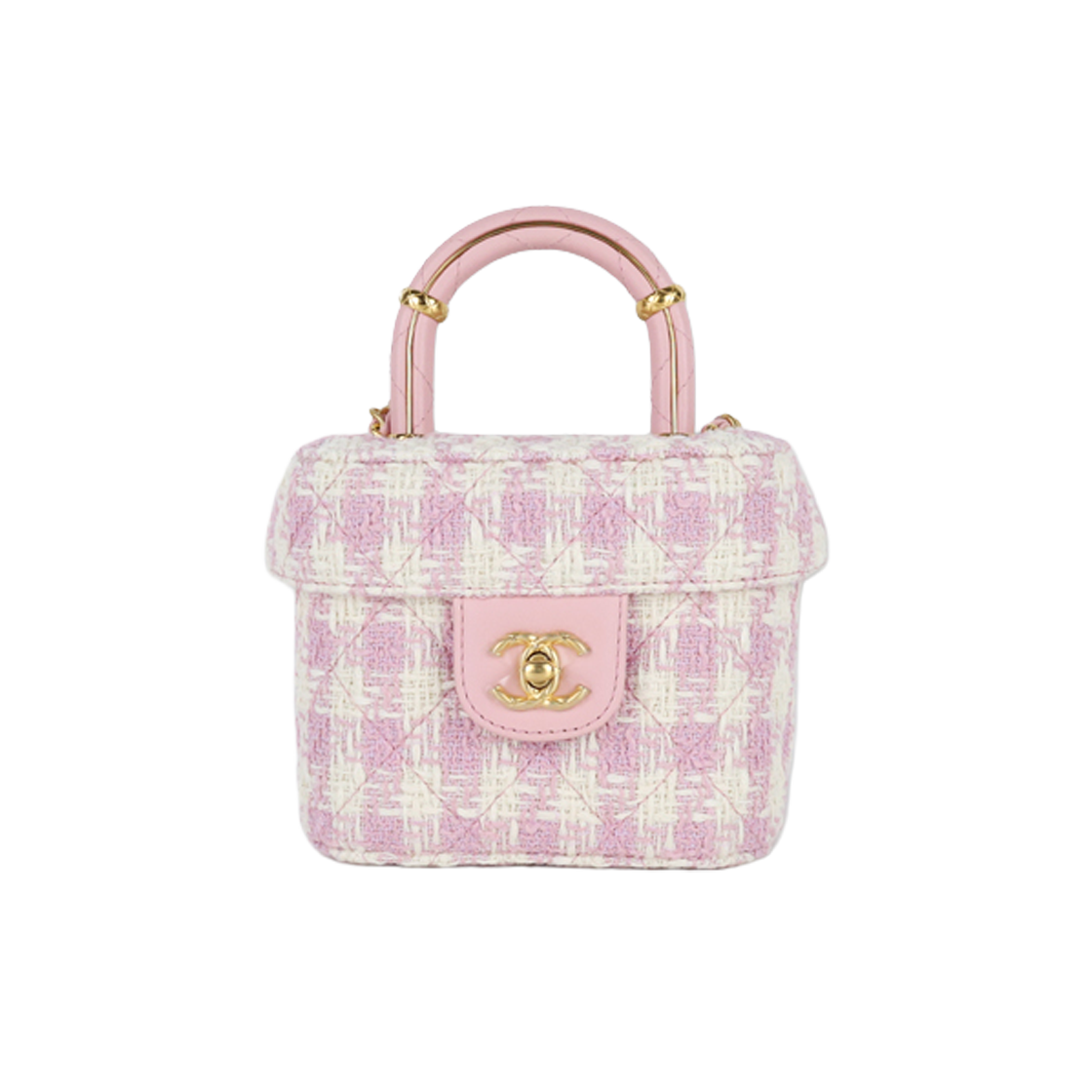 ITTVPKQECE2T Chanel Small Tweed Vanity Bag in Pink Gold Hardware