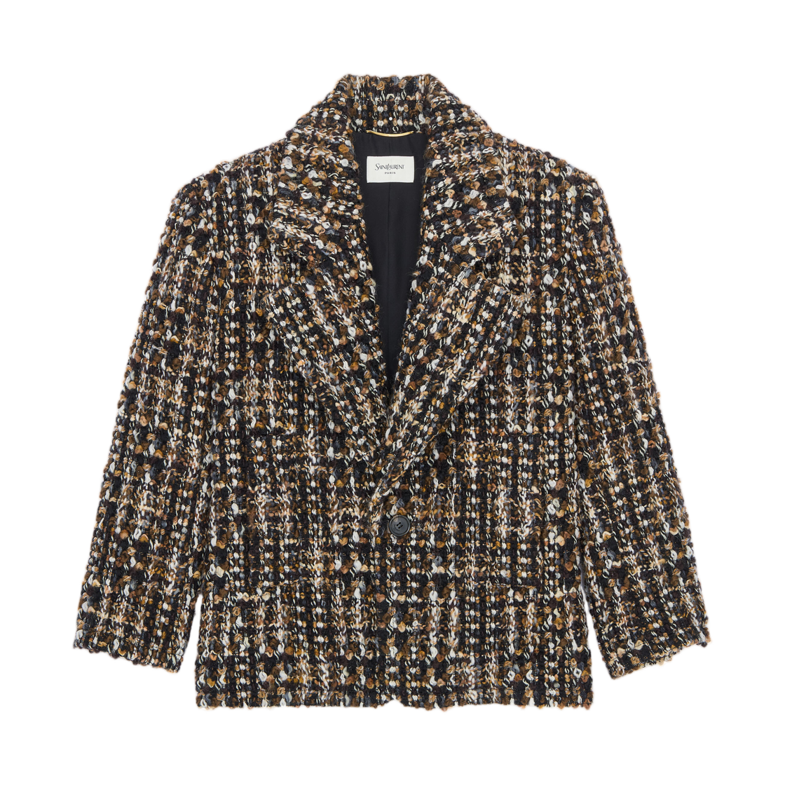 (W) 생로랑 싱글 브레스티드 자켓 트위드 마롱 누아 크레((W) Saint Laurent Single Breasted Jacket in Tweed Marron Noir Craie) - 1