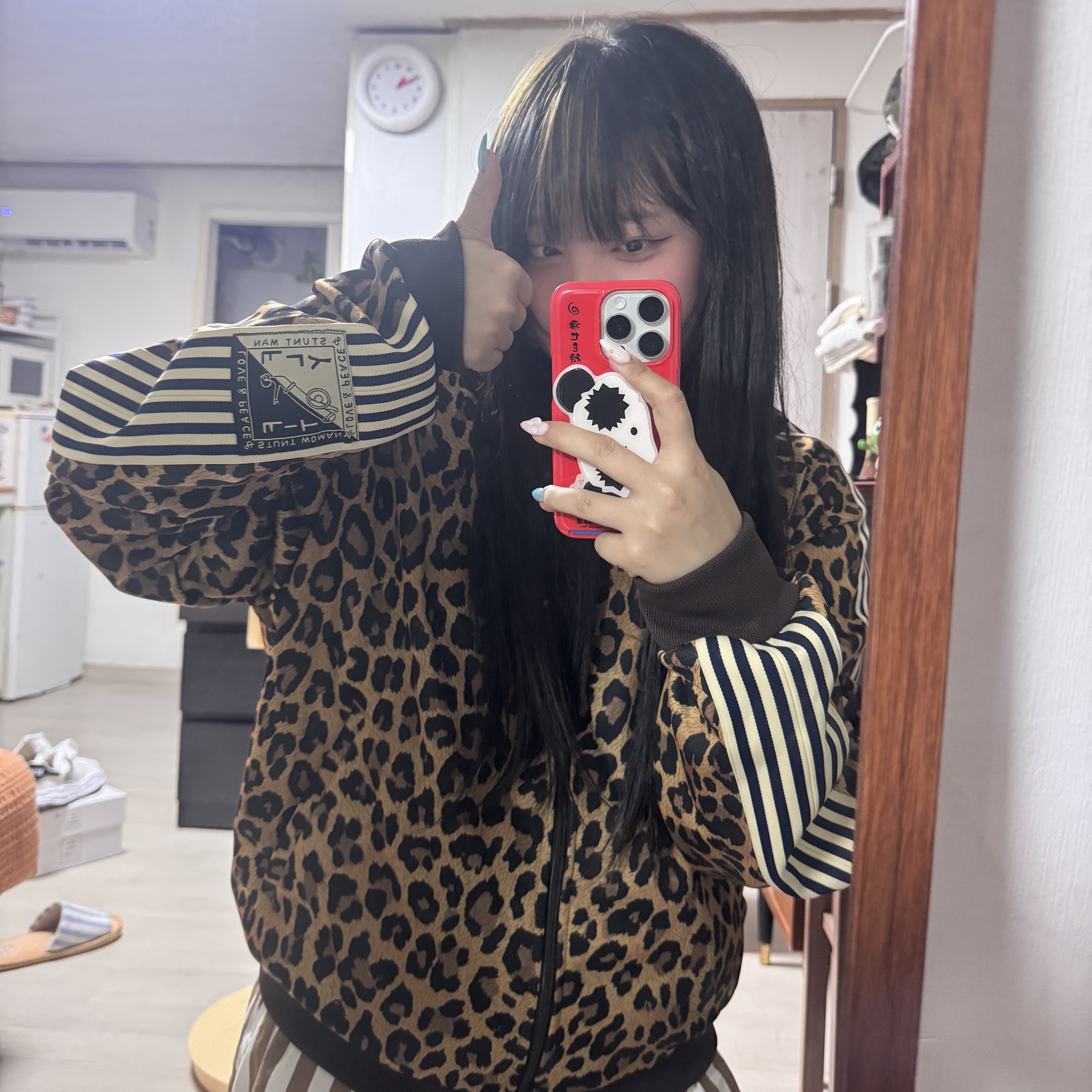 Kapital Smooth Jersey Leopard Print Stuntman & Woman Track Jacket Brown 착용 스타일 - 1