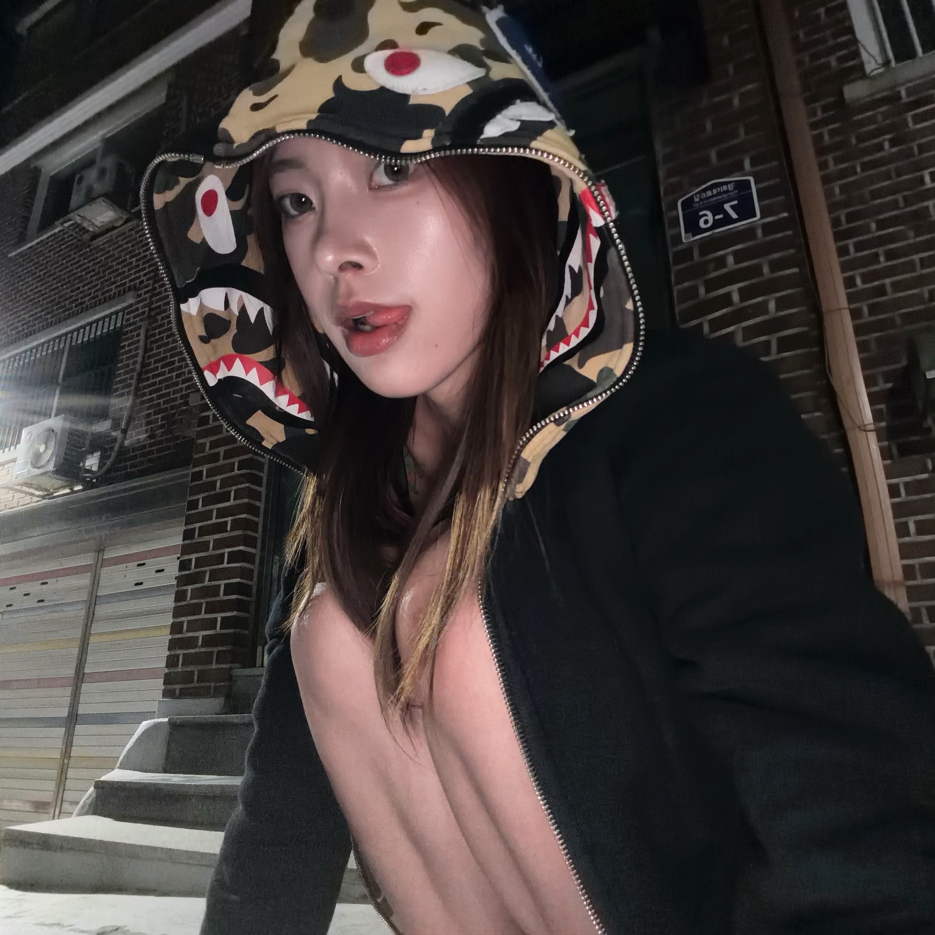 BAPE ABC Camo Reversible Shark Full Zip Hoodie Green 착용 스타일