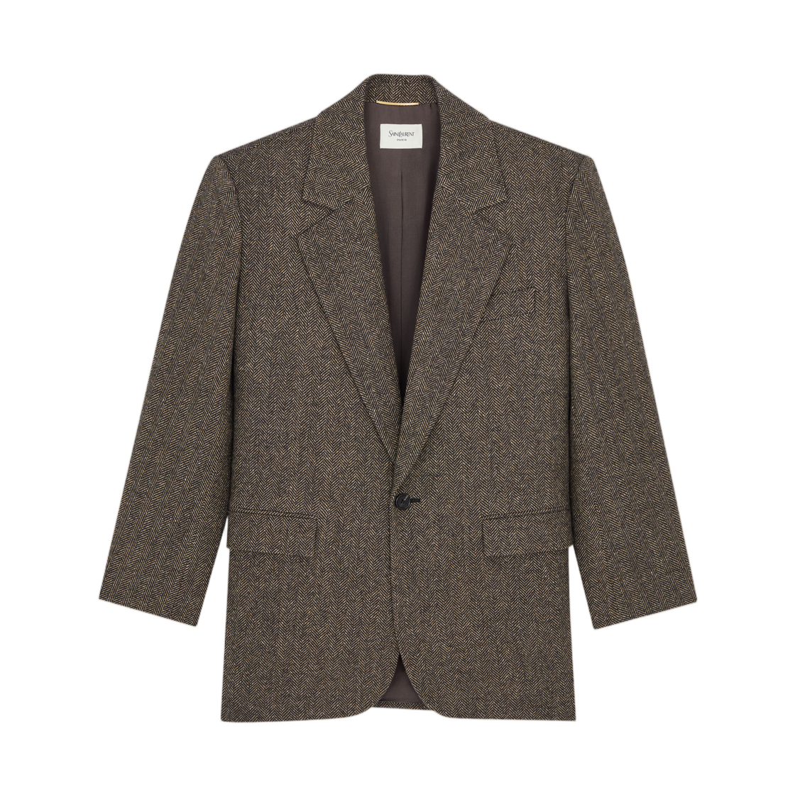 (W) 생로랑 싱글 브레스티드 자켓 헤링본 울 브라운((W) Saint Laurent Single Breasted Jacket in Herringbone Wool Brown)