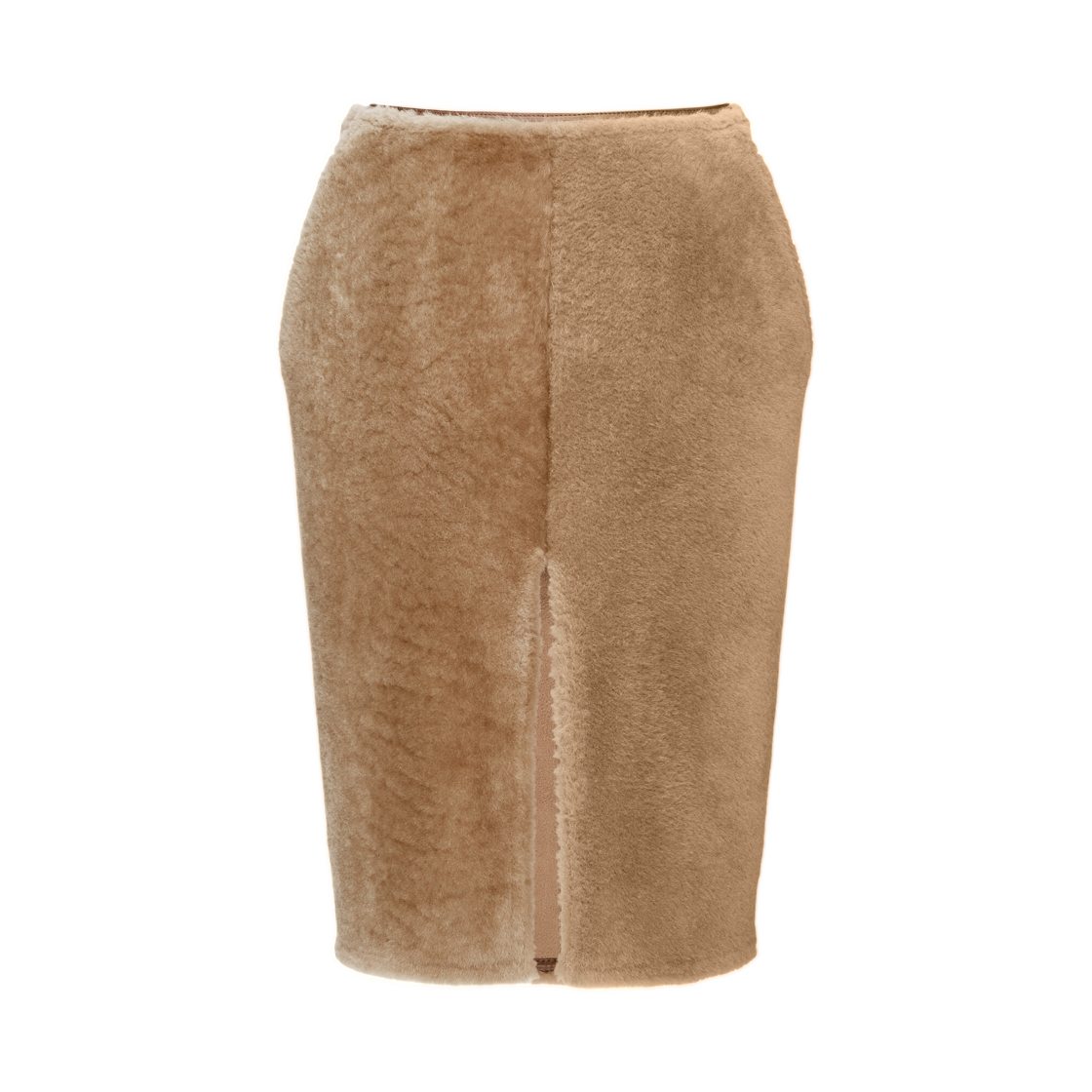 (W) 생로랑 펜슬 스커트 셔링 그레 마롱 글라세((W) Saint Laurent Pencil Skirt in Shearling Gres Marron Glace) - 1