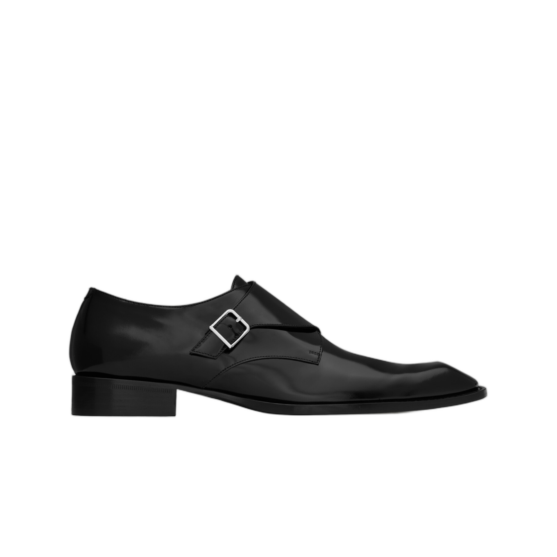 A002D1-AAGZH-1000 Saint Laurent Connor Monk Straps in Glazed Leather Black