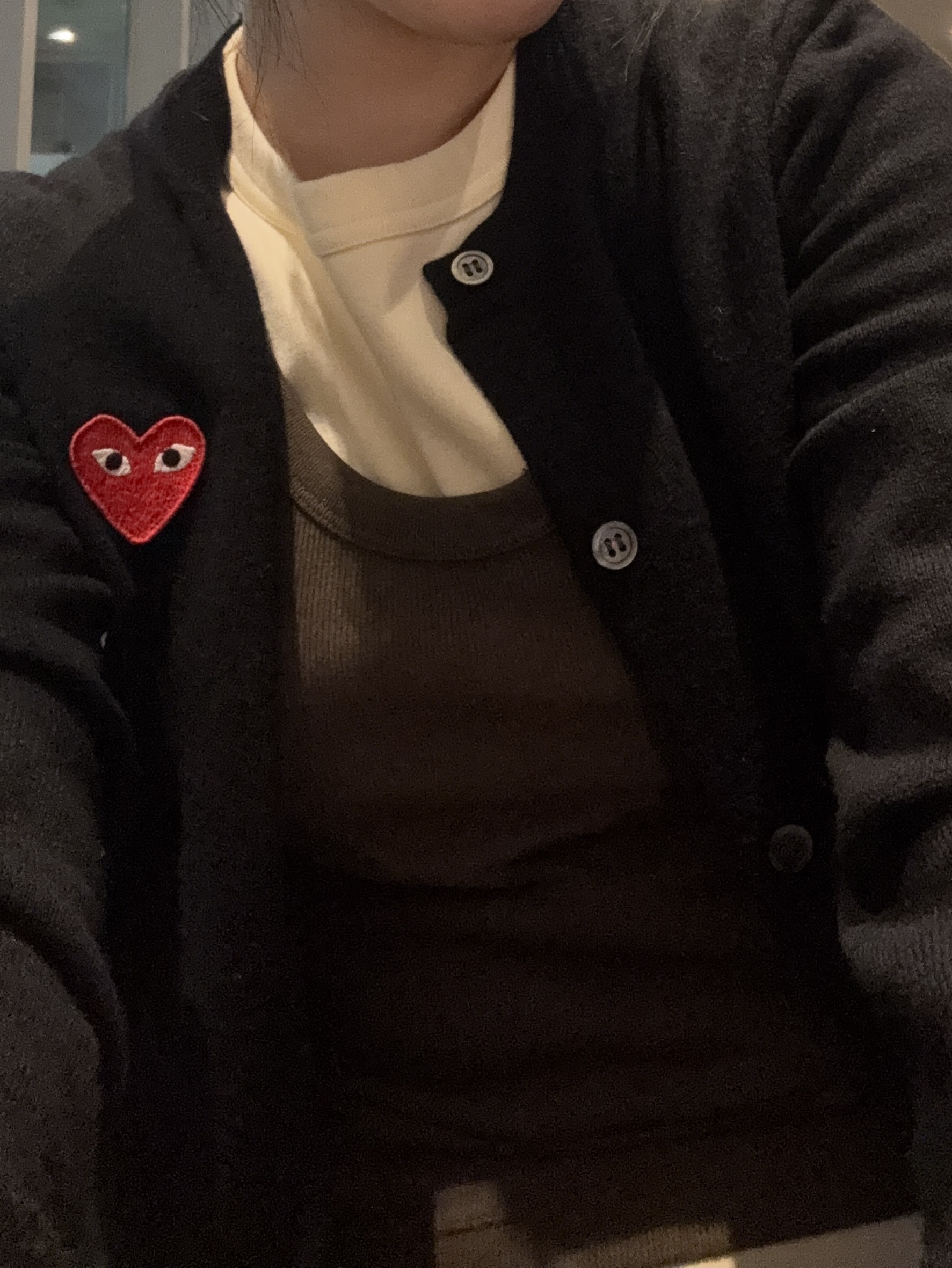 Play Comme des Garcons Red Heart Knit Cardigan Black, Sonny Angel Hippers Sealed Case (1 Blind Boxes) 착용 스타일 - 3
