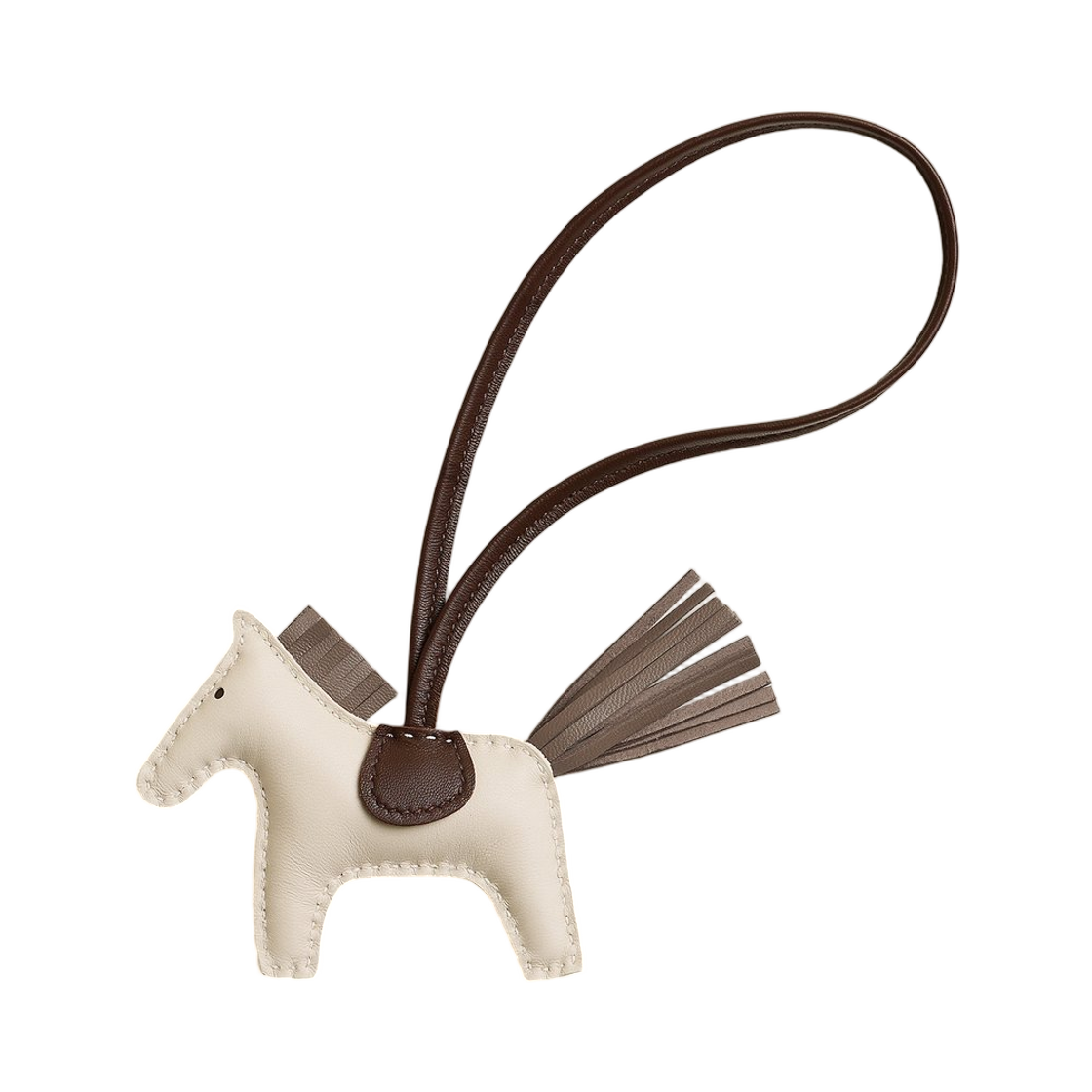 H064929CAGV Hermes Rodeo PM Charm Milo Lambskin & Craie Etoupe Chocolat