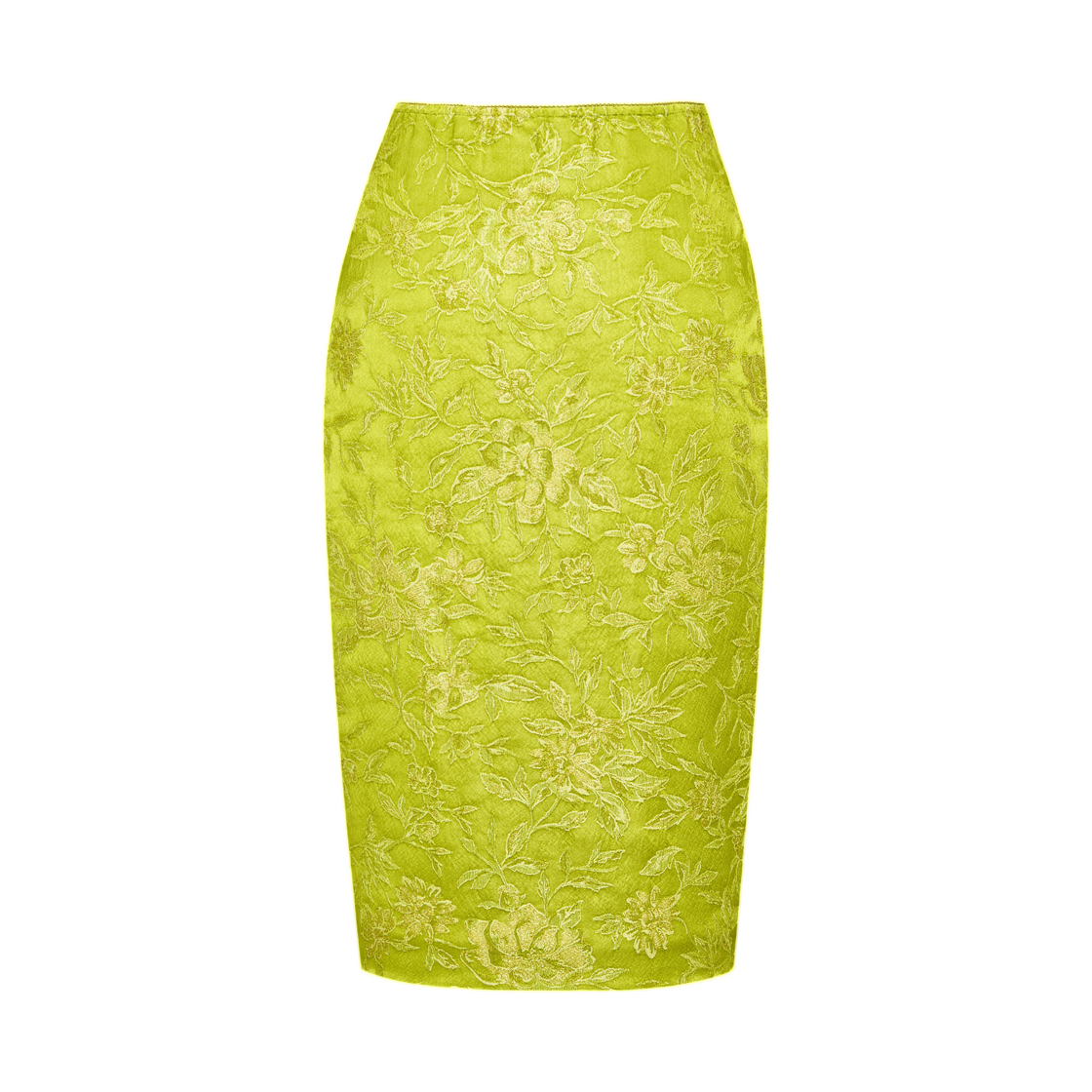 876037-Y3L74-3262 (W) Saint Laurent Brocade Midi Skirt Vert Acide Or
