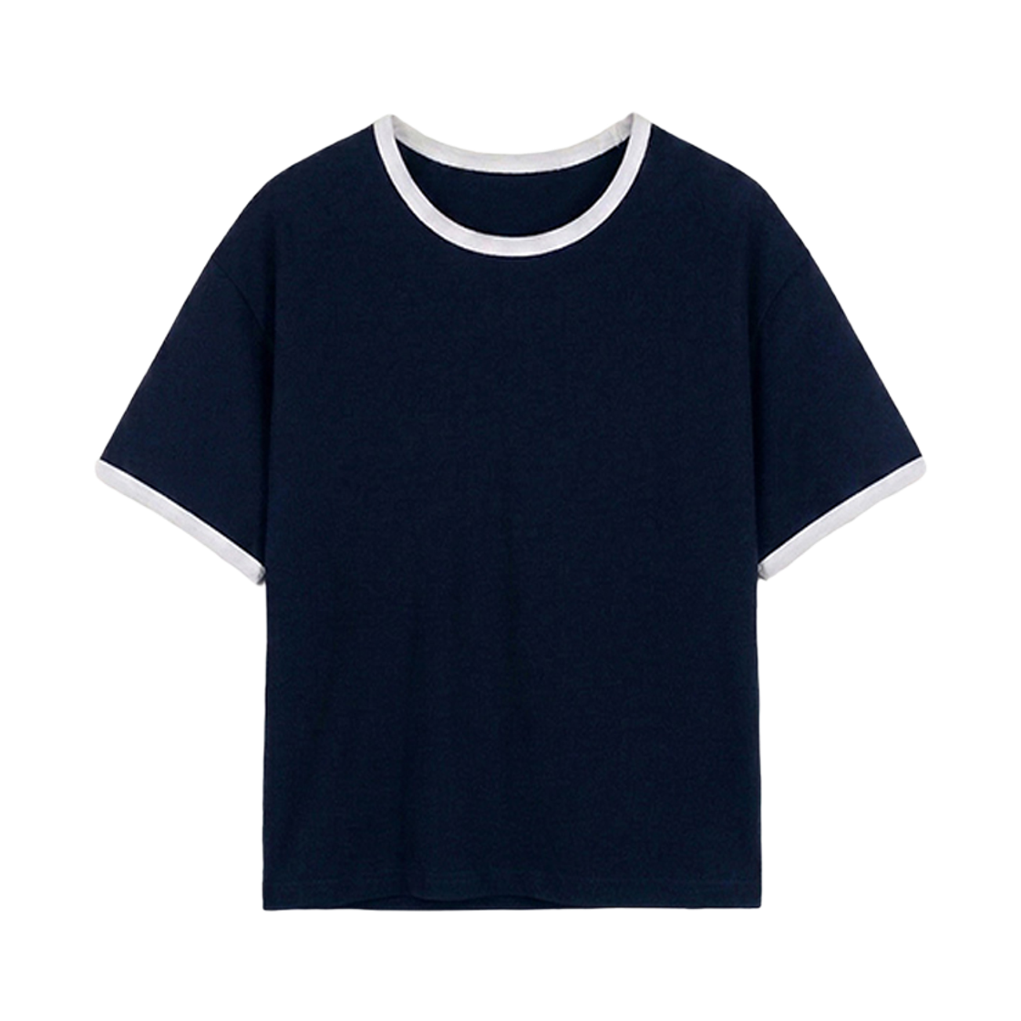 지크립 에센셜 라운드넥 세미 크롭 링거 반팔 티셔츠 네이비 화이트(GCLIP Essential Round Neck Semi Crop Ringer Short Sleeve T Shirt NAVY WHITE)