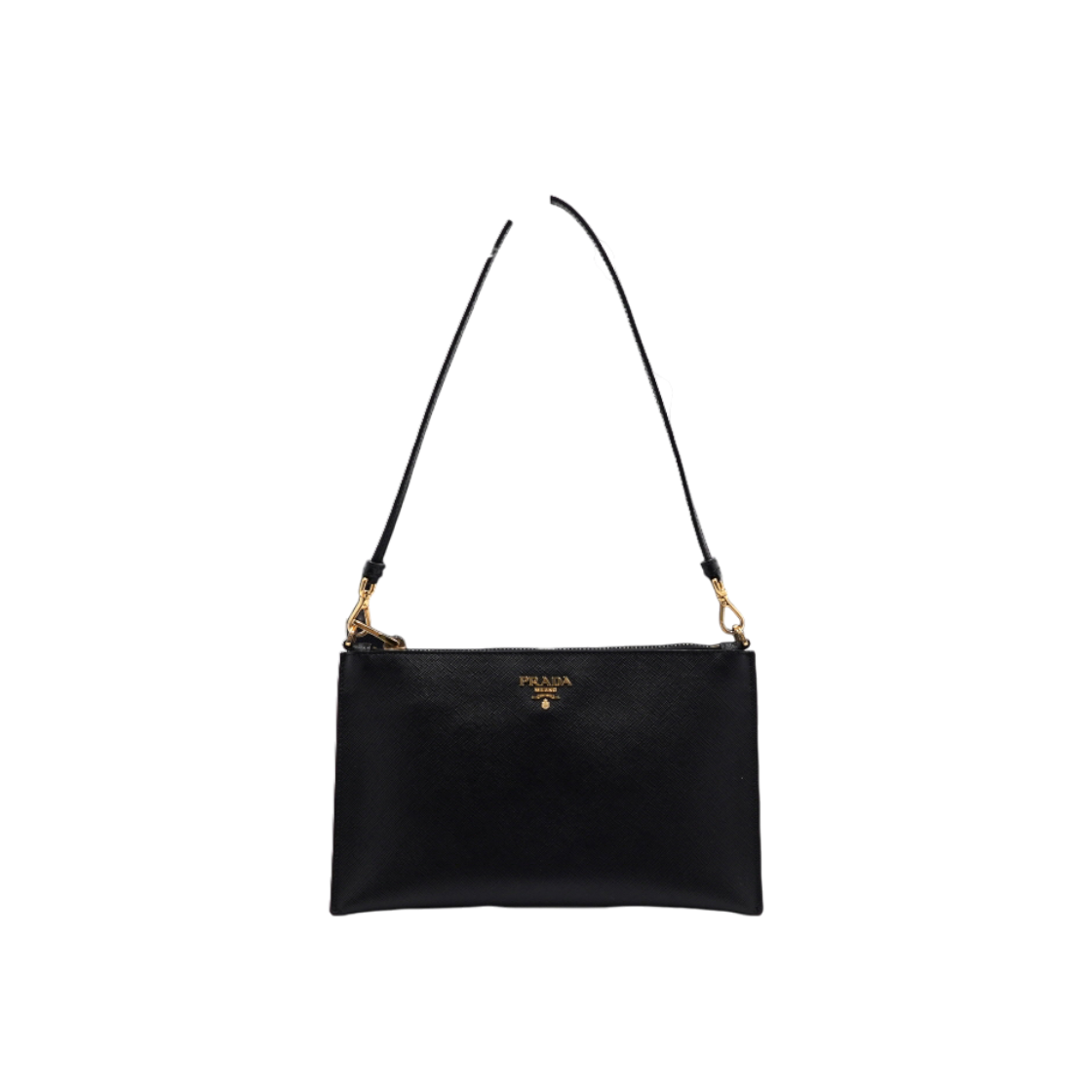 ITCKBDOM674S Prada Black Saffiano Gold Logo Pouch Shoulder Bag