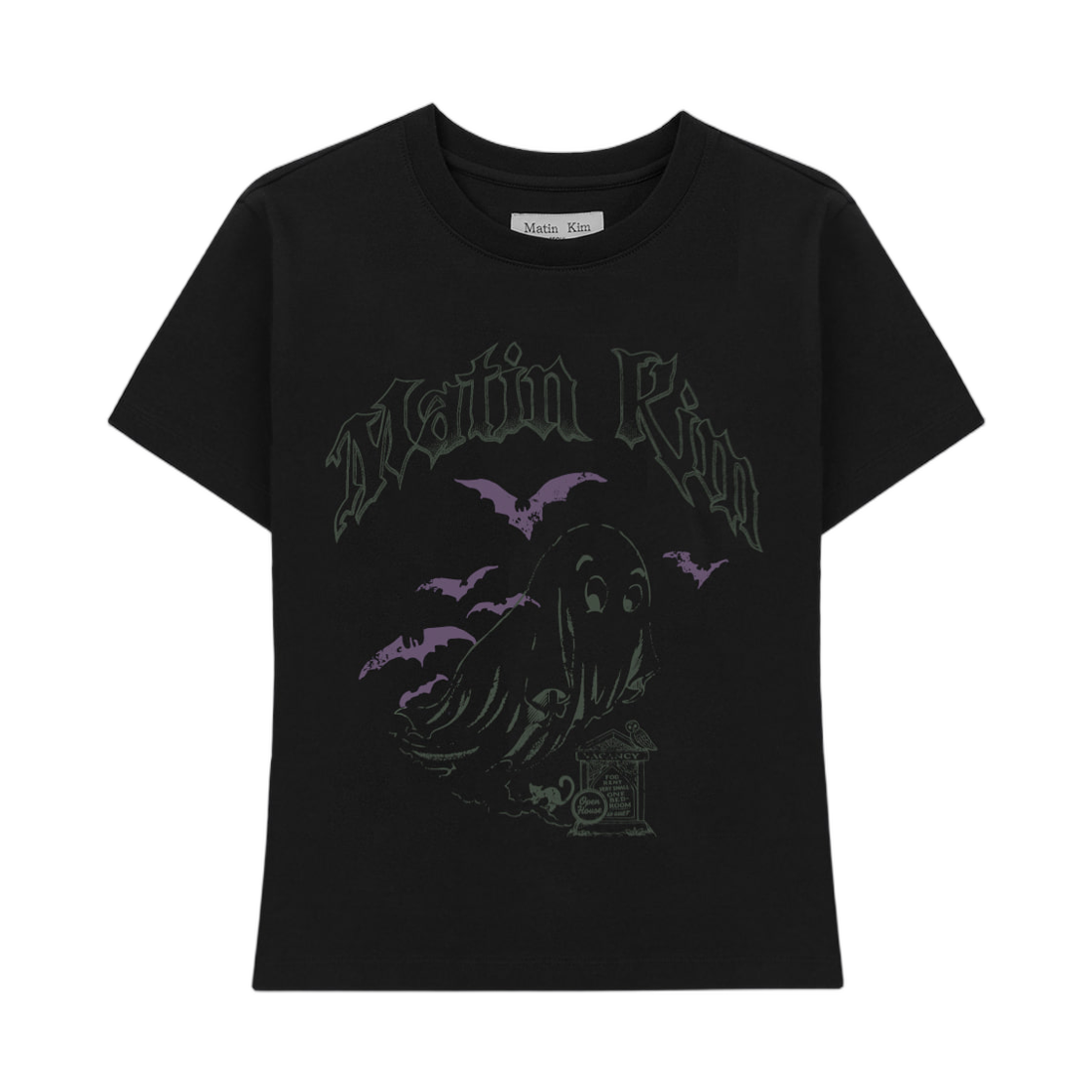 MK2634TS037MBB Matin Kim Ghost Artwork Crop Top In Black