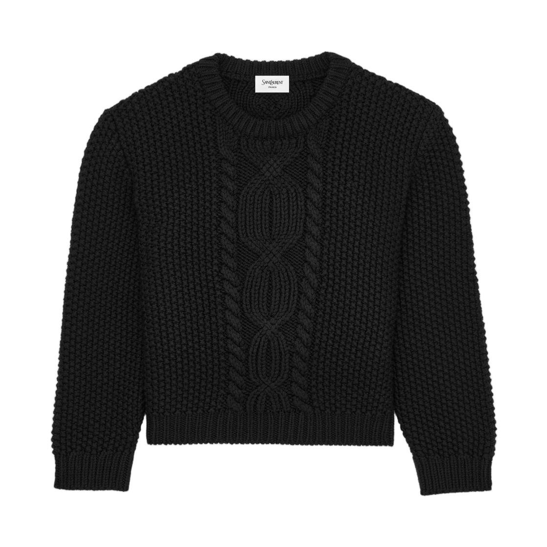 A004KQ-Y77OL-1000 Saint Laurent Crewneck Sweater in Wool Knit Noir