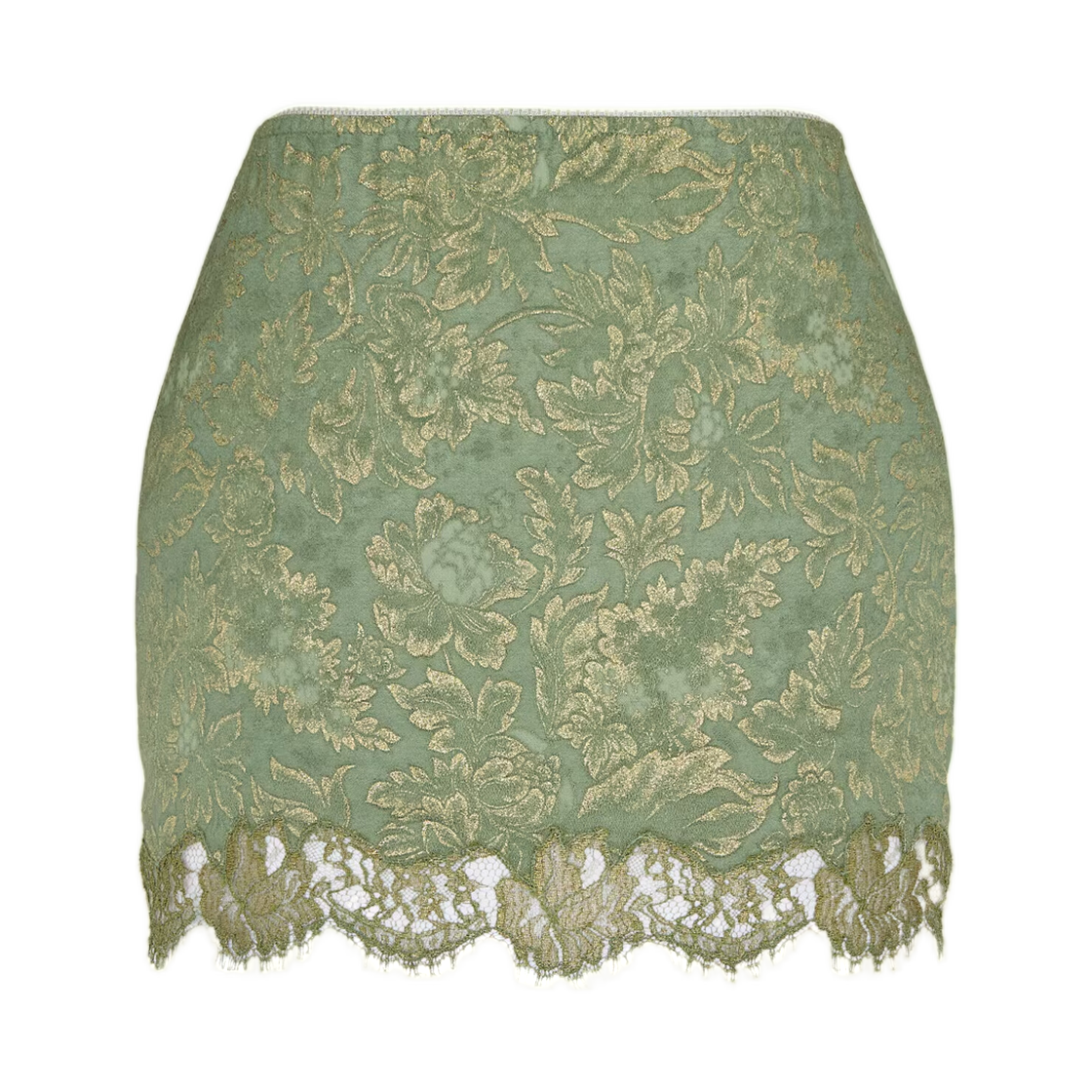 (W) 생로랑 바로크 미니 스커트 자카드 앤 레이스 셀라돈 오르((W) Saint Laurent Baroque Mini Skirt in Jacquard and Lace Celadon Or) - 2
