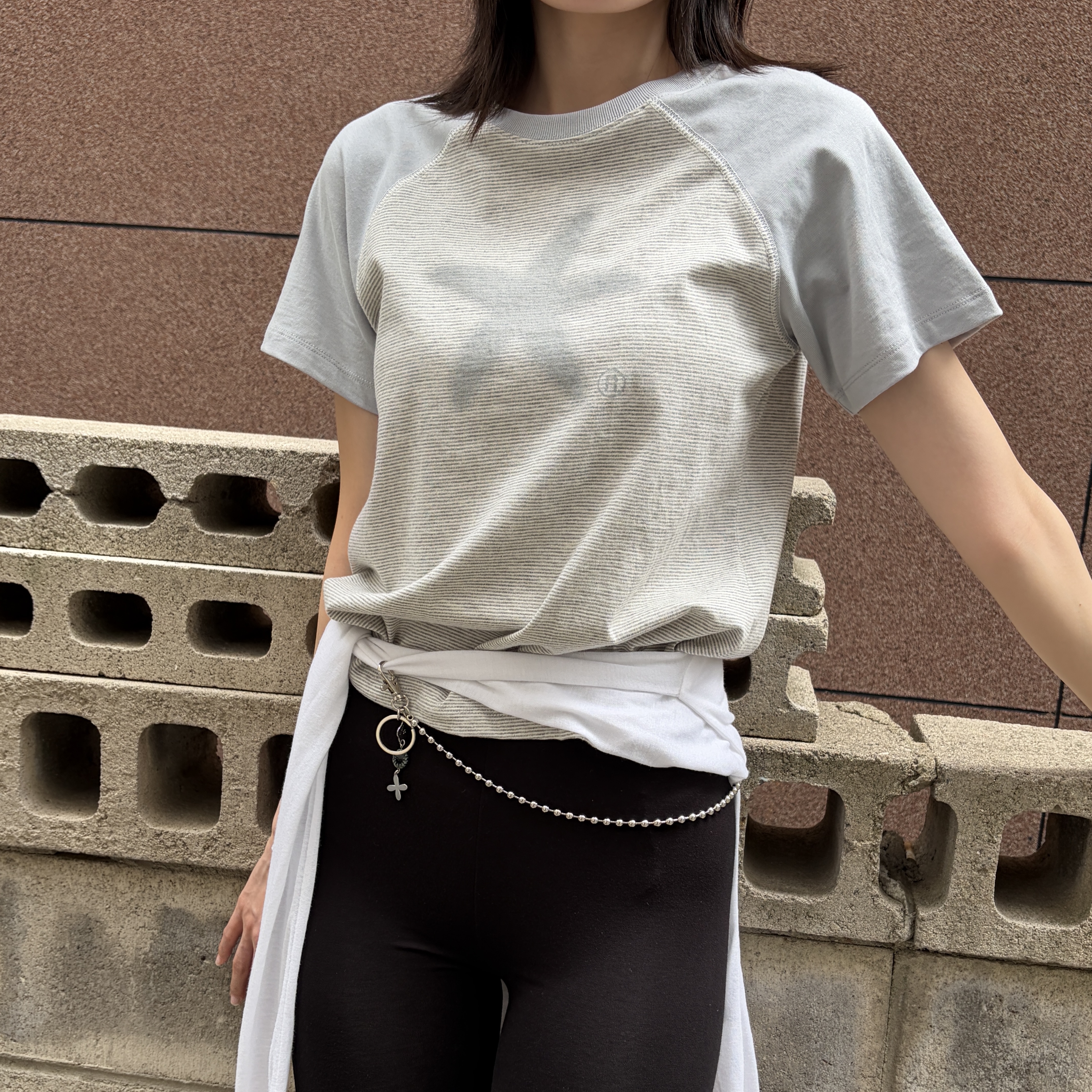 Riomeu Starfish Stripe Raglan T-shirt Gray, Riomeu Round Bowl Pants Chain Keyring 착용 스타일 - 2